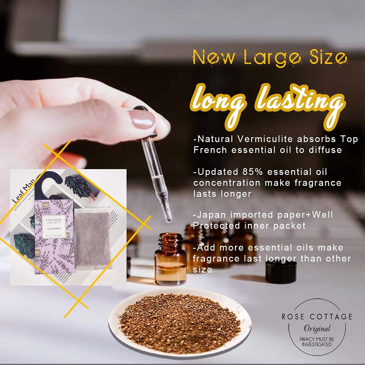 ROSE COTTAGE Large 12 Packs White Cotton Hanging Closet Deodorizer Air Freshener Long Lasting Scented Sachets Smell Goods for House