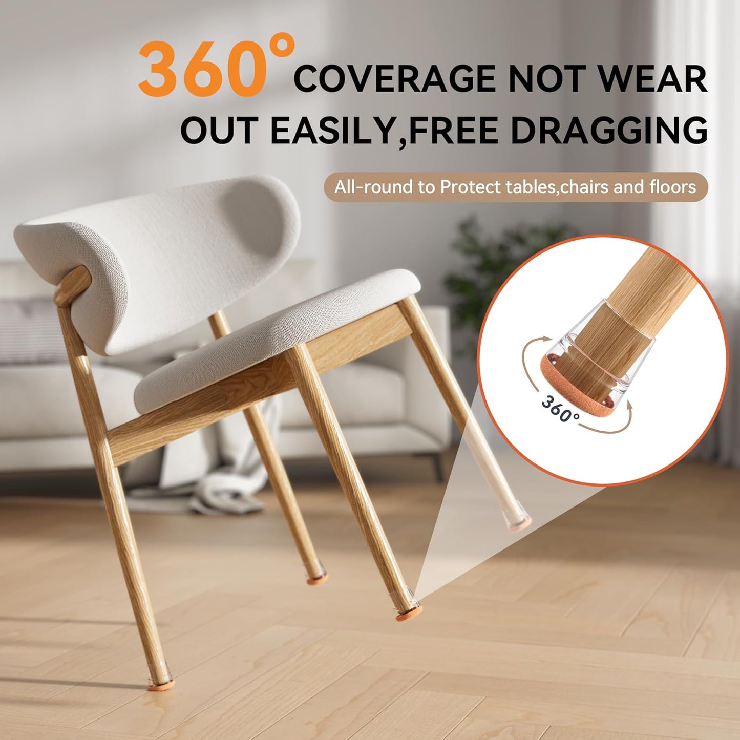 24PCS Upgraded Silicone Chair Leg Floor Protectors for Hardwood Floors, Furniture Sliders for Chair Legs, 360°Felt Pad Bottom Wrapped Thickening Furniture Pads Cap Covers to Scratch and Reduce Noise