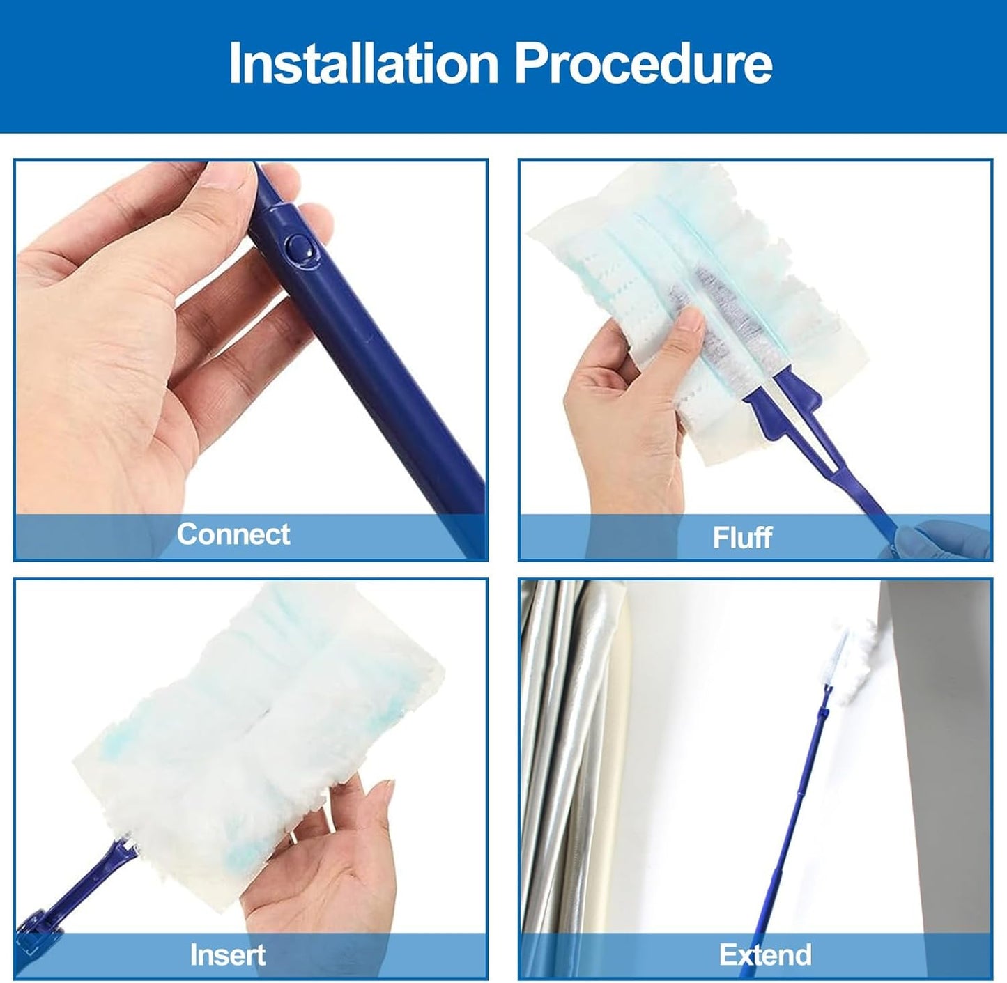 Replacement Handles Compatible with Swiffer Duster Refill, Swiffer Duster Extended Handle,Foldable & Extendable Dust Handle Only(Blue 3pcs)