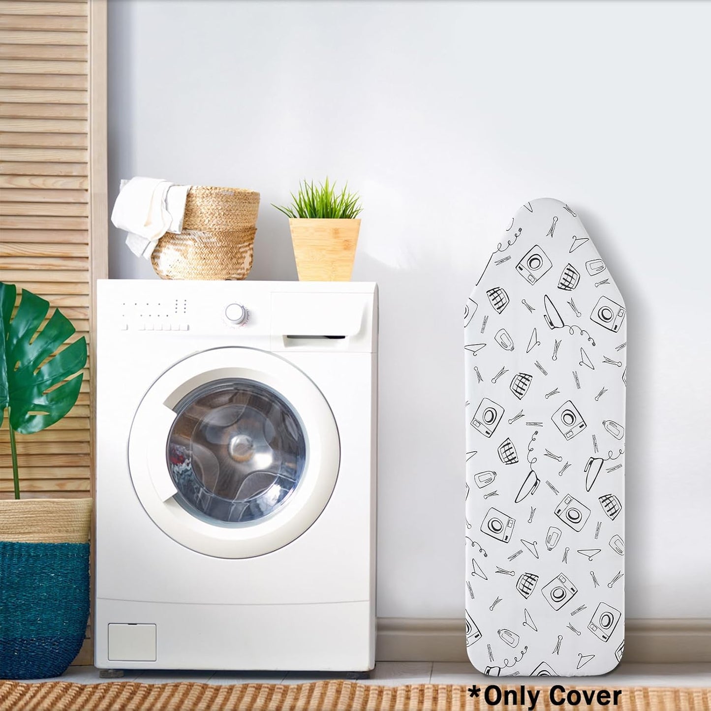 Extra Wide Ironing Board Cover and Pad 18 x 54 inch Heat Reflective with Hook and Loop Fasteners, Thick Padding with Elasticized Edges, 3 Layers Iron Board Cover (White)