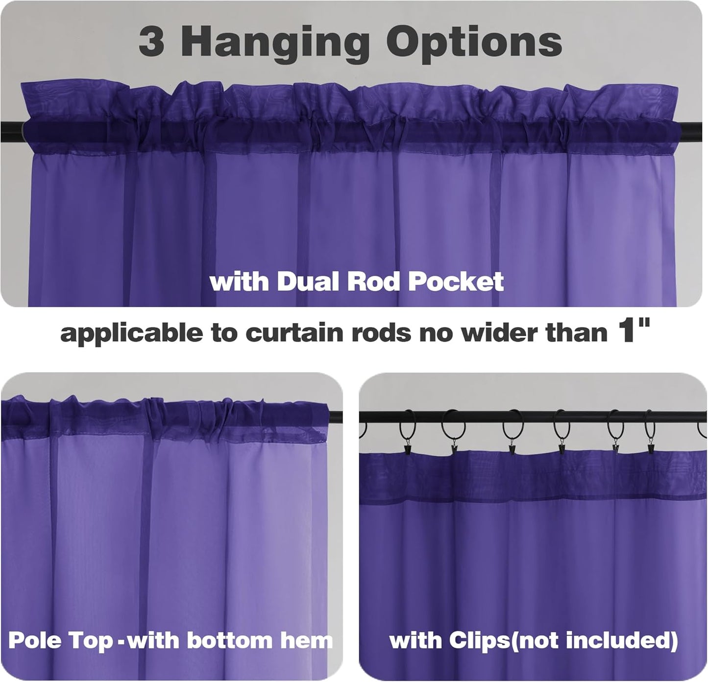 Chyhomenyc Purple Sheer Curtains 84 Inch Length 2 Panels, Light Filtering Soft Airy Voile Rod Pocket Sheer Window Drapes for Bedroom Living Room, Each 42Wx84L Inches