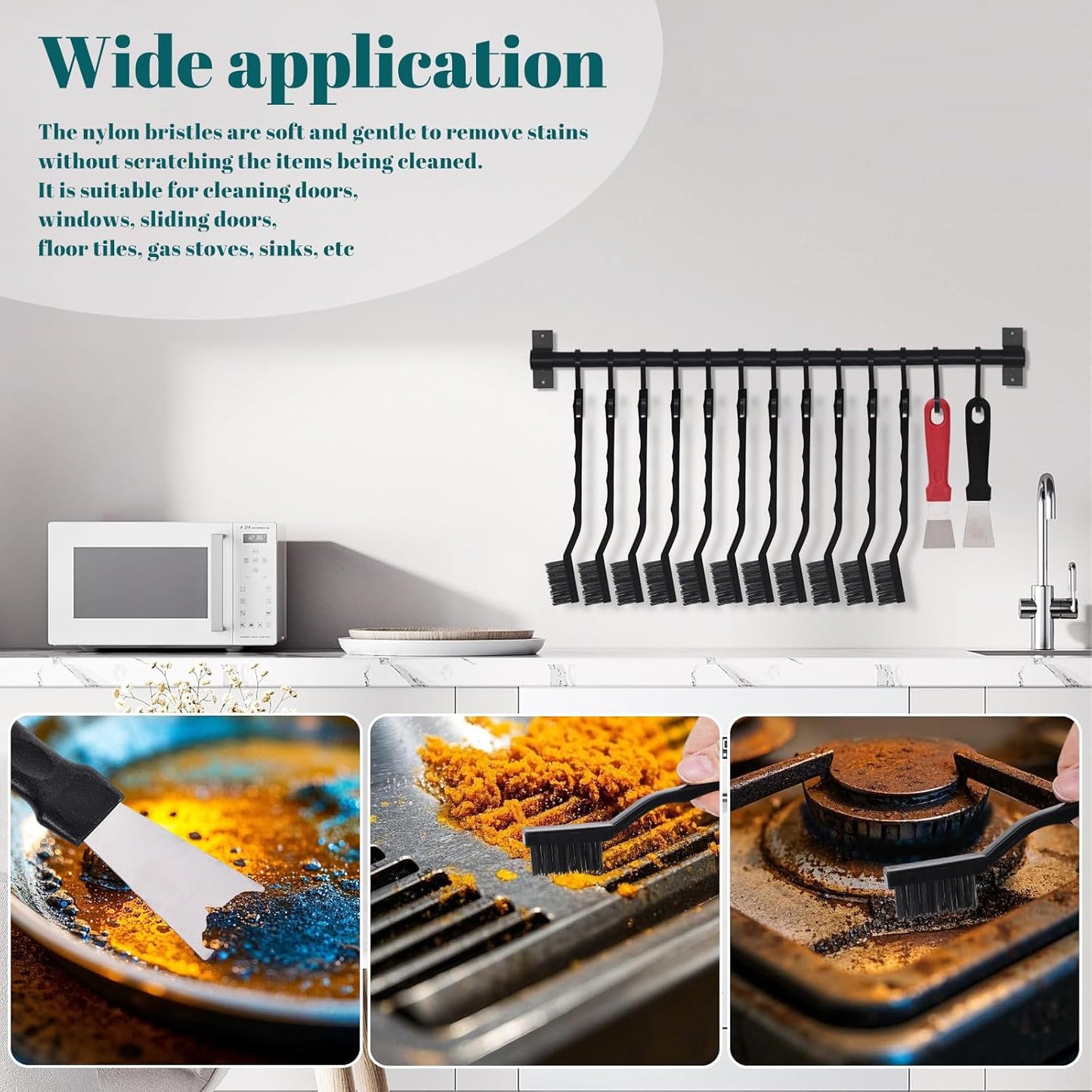 12 Pcs Mini Nylon Brush Set, Nylon Scratch Brush with Curved Handle, Cleaning Weld Slag and Rust