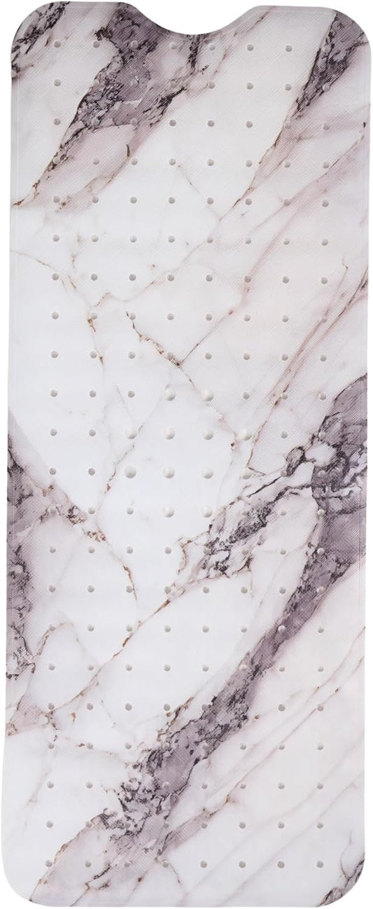 ENKOSI Bath Mat – Large 40 x 16 Inch Non-Slip Bathtub Mat with Suction Cups & Drain Holes – Extra Long Shower Mat for Tub with Marble Print Design (Grey Marble 40x16)