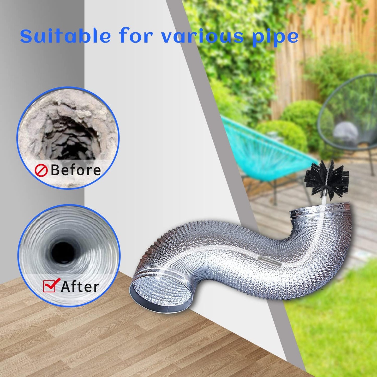 HOKLNUSE Dryer Vent Cleaner Kit Chimney Sweep Cleaning Tools Pellet Stove Cleaner Kit Air Dryer Duct Fireplace Brushes for Easy Lint Cleaning with 4" and 6" Brush Heads (Medium Duty, 30Feet)