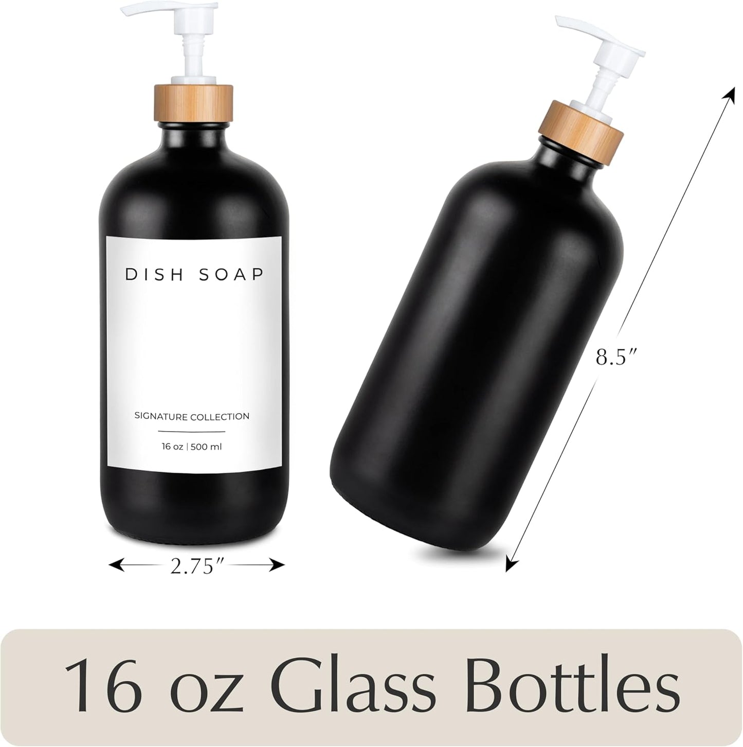 Emerson Glass Soap Dispenser Set - Kitchen & Bathroom, 16 Oz, 2 Pack