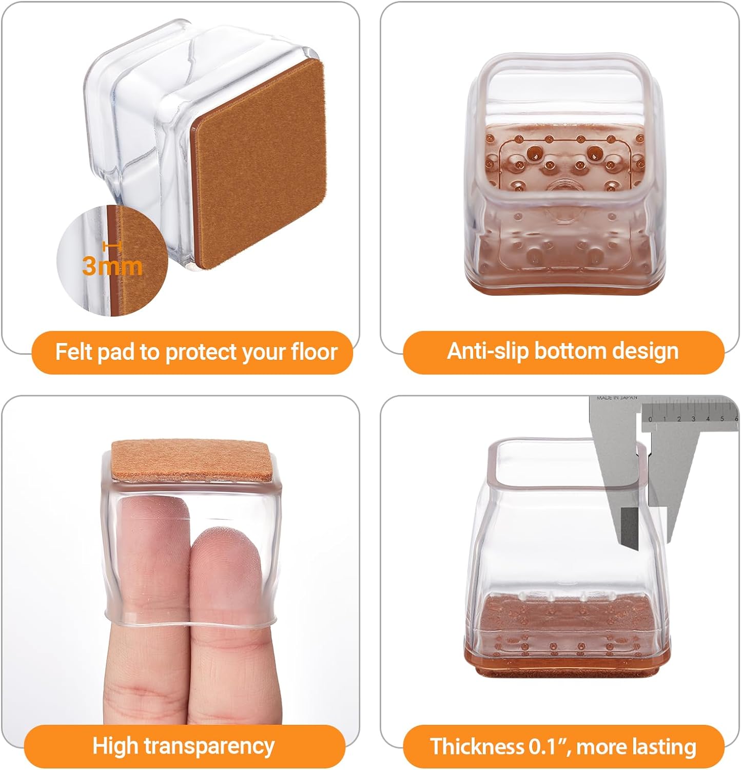 36Pcs Square Chair Leg Floor Protectors, Felt Furniture Pads for Hardwood Floors, Chair Leg Protectors for Hardwood Floors, Floor Protectors for Chairs, No Scratches and Reduce Noise - XSmall Size