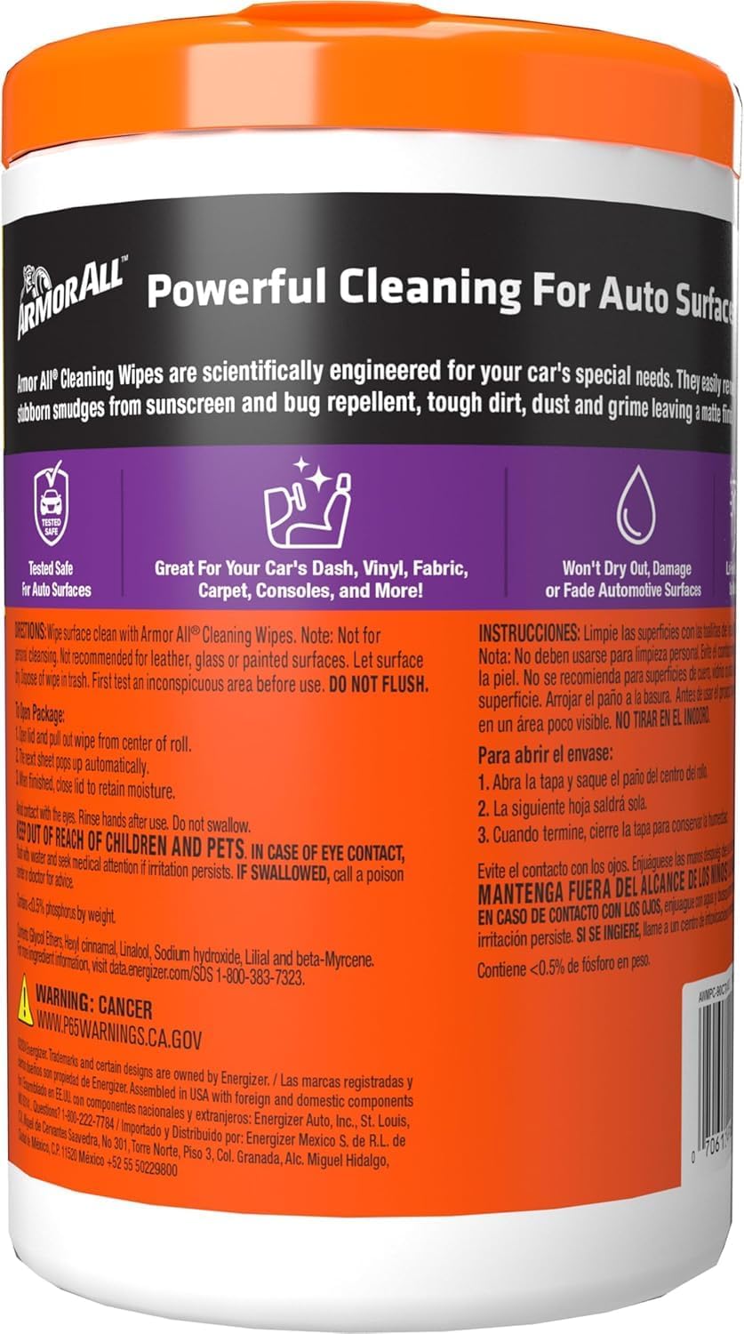 Armor All Car Cleaning Wipes for Interior and Car Exterior, 90 Wipes Each (Pack of 6)