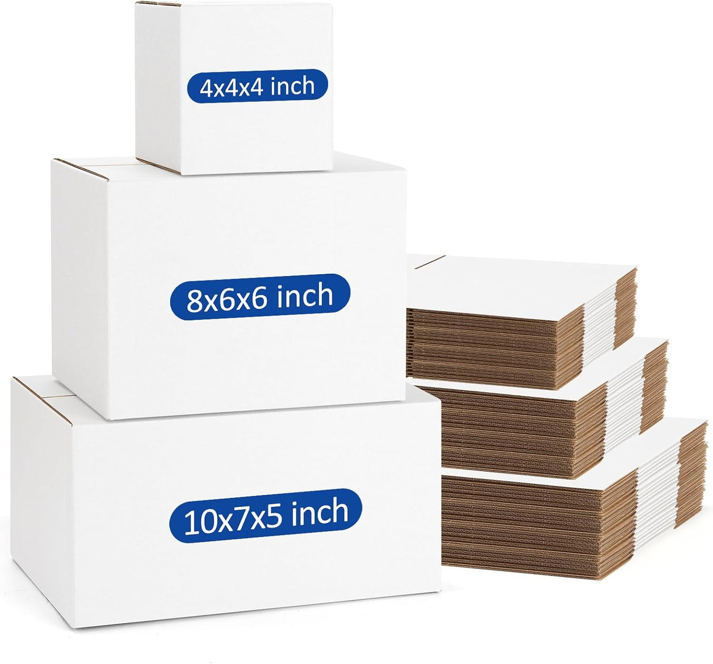 Assorted-Sizes-Shipping-Boxes-45-Pack: 4x4x4 & 8x6x6 & 10x7x5 Small-Shipping-Boxes-Mailers, White Corrugated-Cardboard-Boxes-for-Packing-Small-Business Mailing