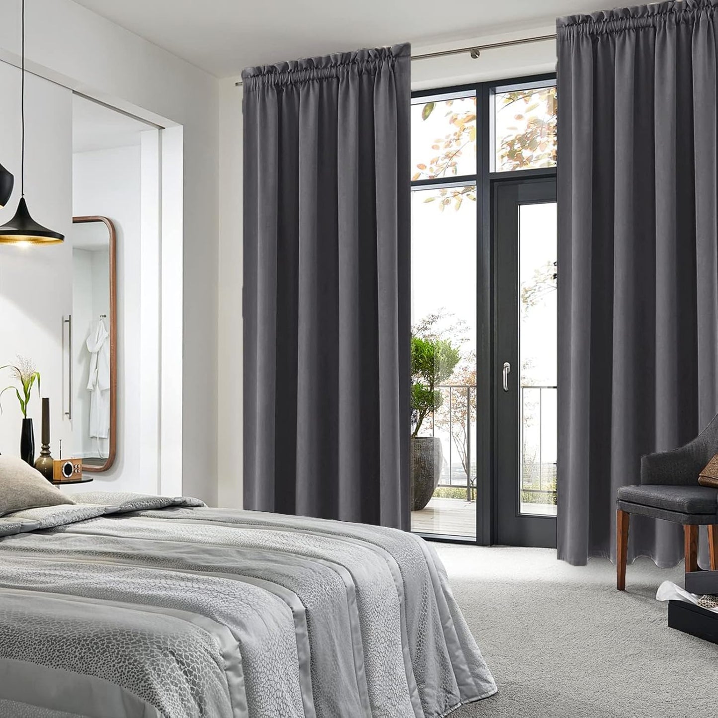 DWCN Blackout Curtains for Bedroom 84 Inch Length 2 Panels Set, Solid Thermal Insulated Energy Saving Rod Pocket Window Treatment Curtains Blackout Drapes (W52 x L84 Inch, Dark Grey)