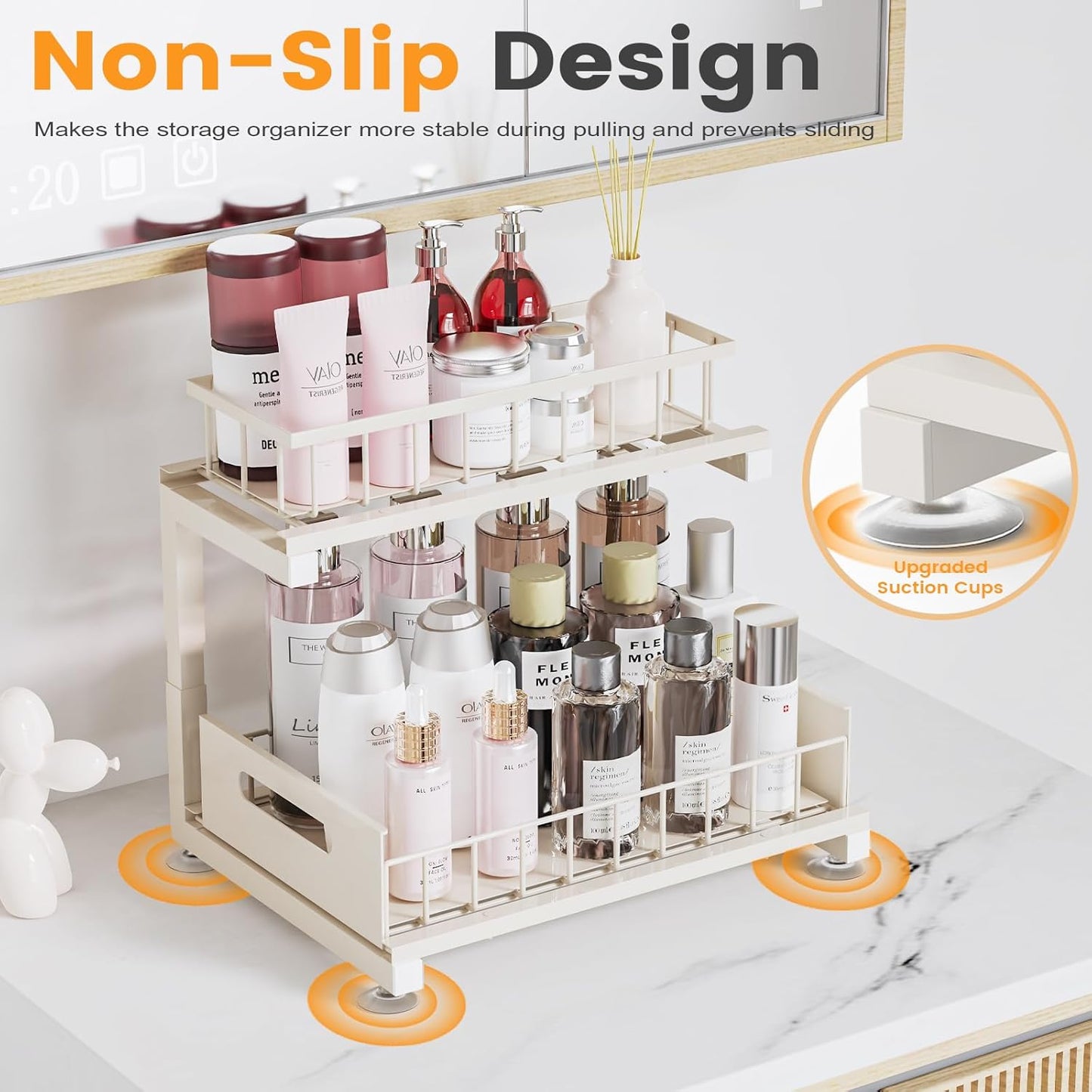 2 Pack Under Sink Organizer, 2-Tier Heavy Duty Metal Pull Out Cabinet Organizer Slide Out Sink Shelf Organizer Height Adjustable, Multi-Purpose Storage Shelf for Kitchen Bathroom (Sand, 2 Pack)