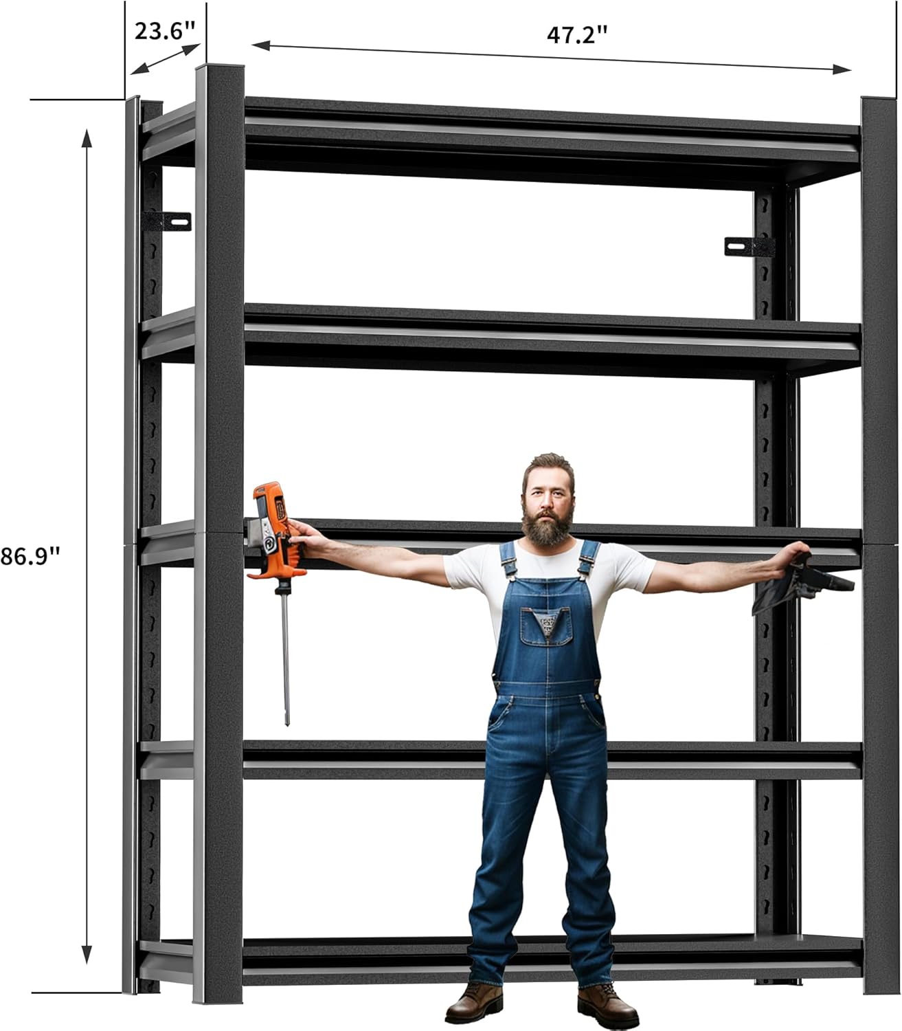 2 Pieces Garage Shelving,87"X48"X24"Inches,Heavy Duty Sturdy Steel Thickened Metal Shelves for Storage,Garage Storage Shelves,Black Shelving Unit Shelf Rack Industrial Shelving Shelf