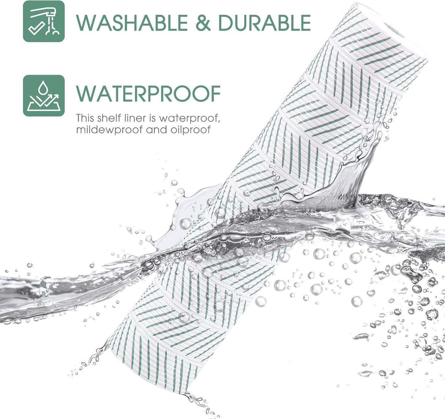 Glotoch Premium Shelf Liners for Kitchen Cabinets,2 Rolls x 12in x 20FT Non-Adhesive Liners for Shelves,Non Slip Waterproof Contact Paper for Drawers Pantry, EVA Cabinet Liner,White Herringbone