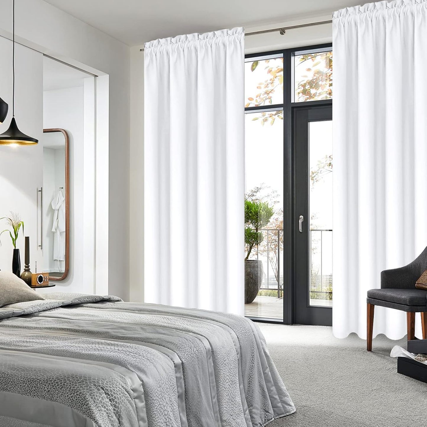 DWCN White Curtains for Living Room Thermal Insulated, 50% Light Blocking Curtains for Bedroom, Dining Room Window, W 42x L 84 Inch, Set of 2 Rod Pocket Curtain Panels