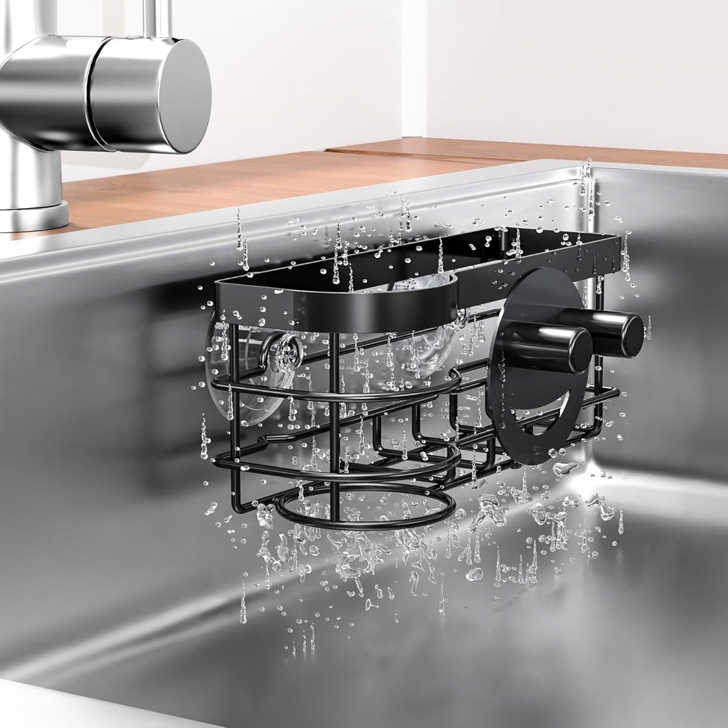 Cisily Smiley Sponge Holder for Kitchen Sink Caddy, Stainless Steel Movable Brush Holder Dish Cloth Hanger, Suction Cup Sink Caddy Organizer Accessories