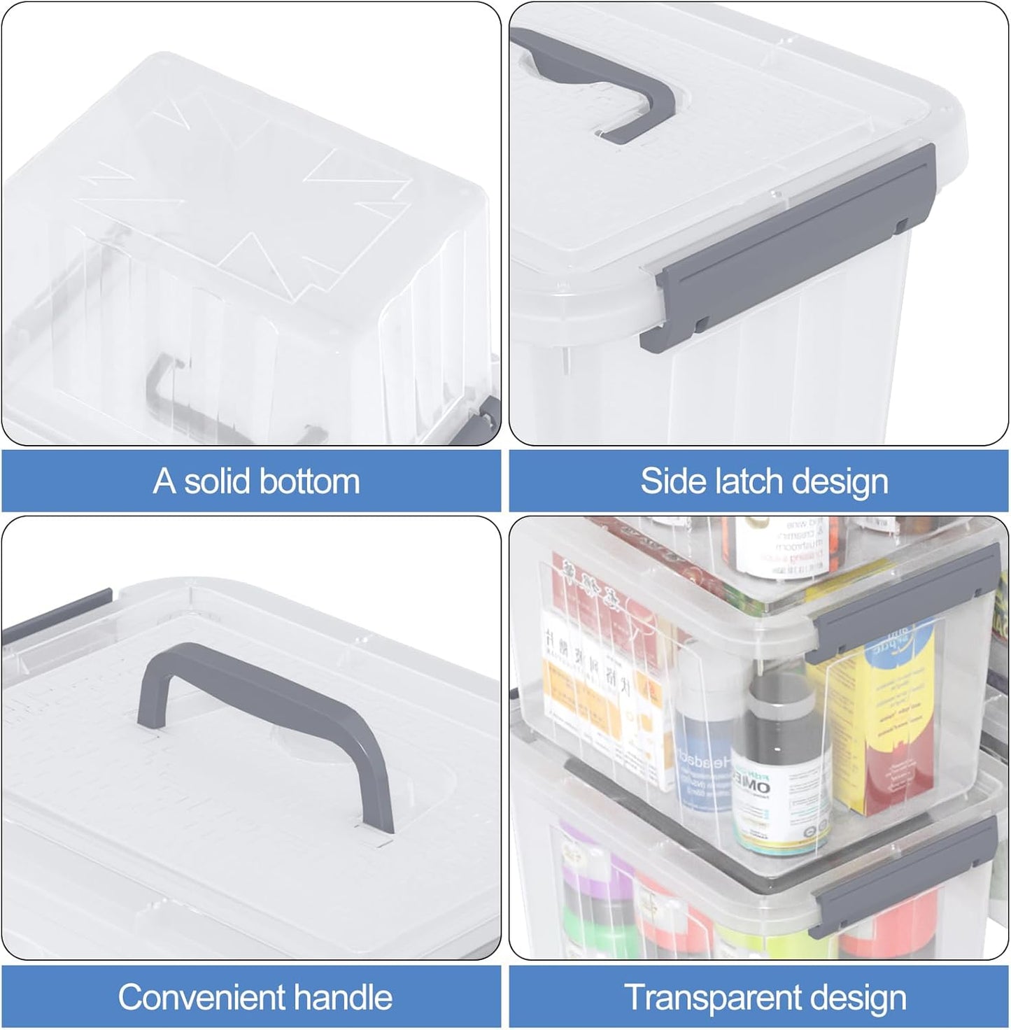 6 Quart Small Clear Plastic Storage Bins with Latching Lids, Storage Latch Box with Handle, 6 Packs