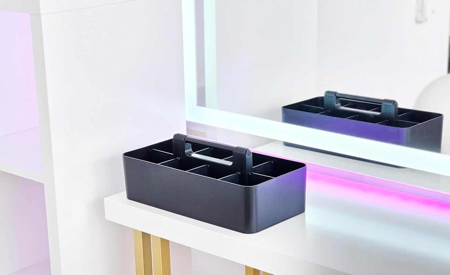 2 PACK - Portable DIY 8 Dividers Durable Plastic Tote Tool & Supply Cleaning Caddy with Handle Made In USA (Black)