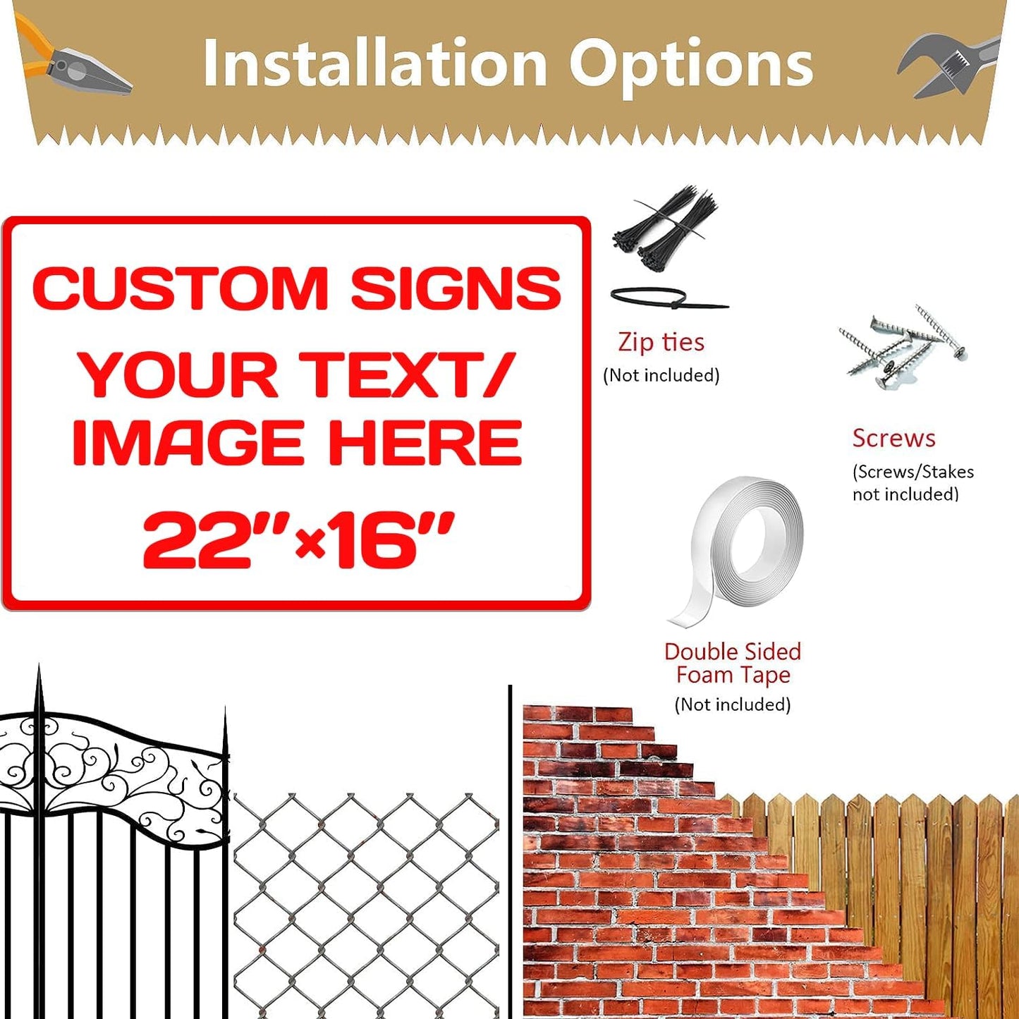 Custom Sign, Custom Sign for Business, Indoor/Outdoor use. 16 * 22 Inches,Multiple Sizes,Aluminum Personalized Signs, Rust Free .04 Aluminum, Fade Resistant,