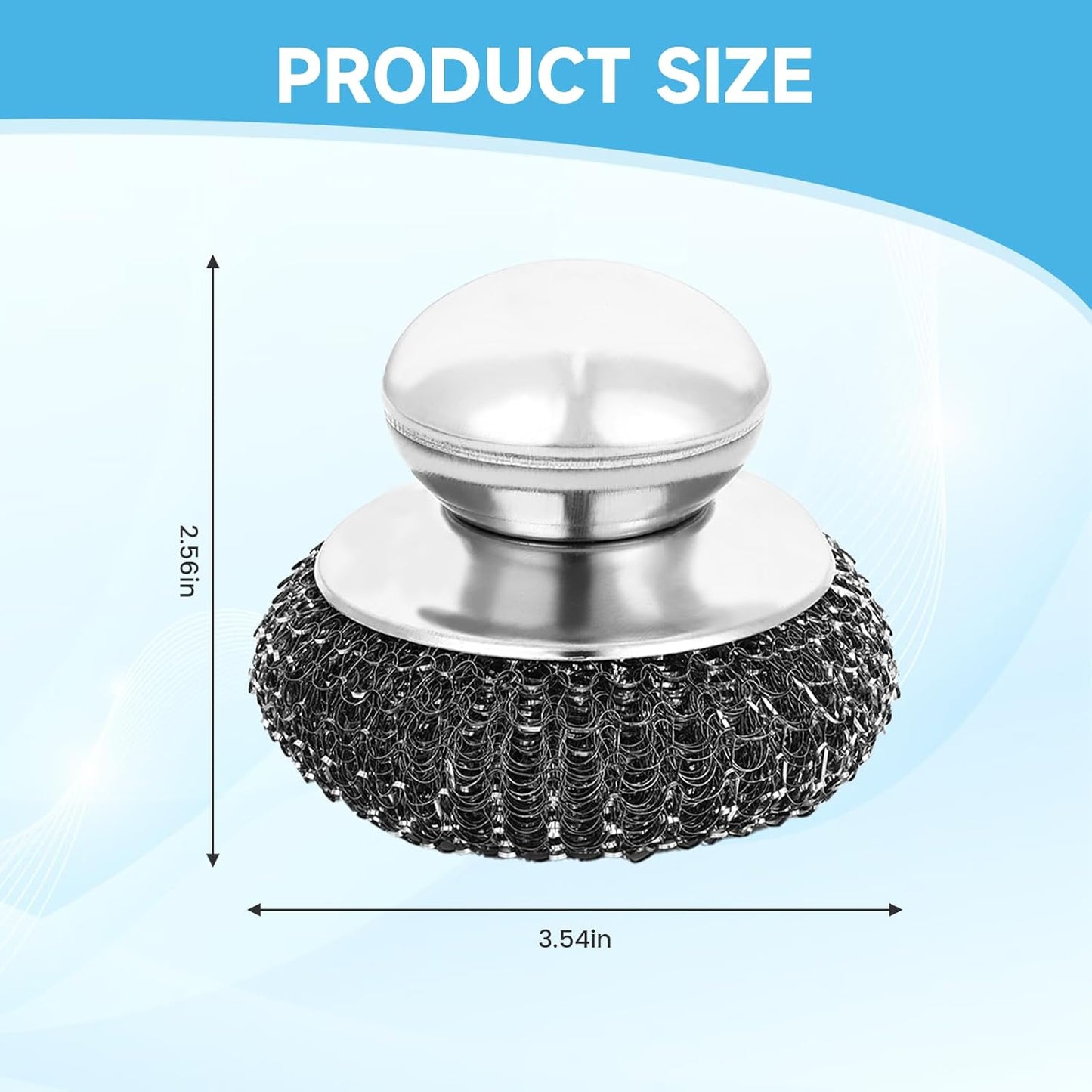 6Pcs Steel Wool Scrubber, Stainless Steel Scrubber with Handle for Cleaning Kitchen and Household Stubborn Messes from Stoves Pans Pots Grill Sink with Replacement Wire Brush Set (3 Pcs+3 Replacement)