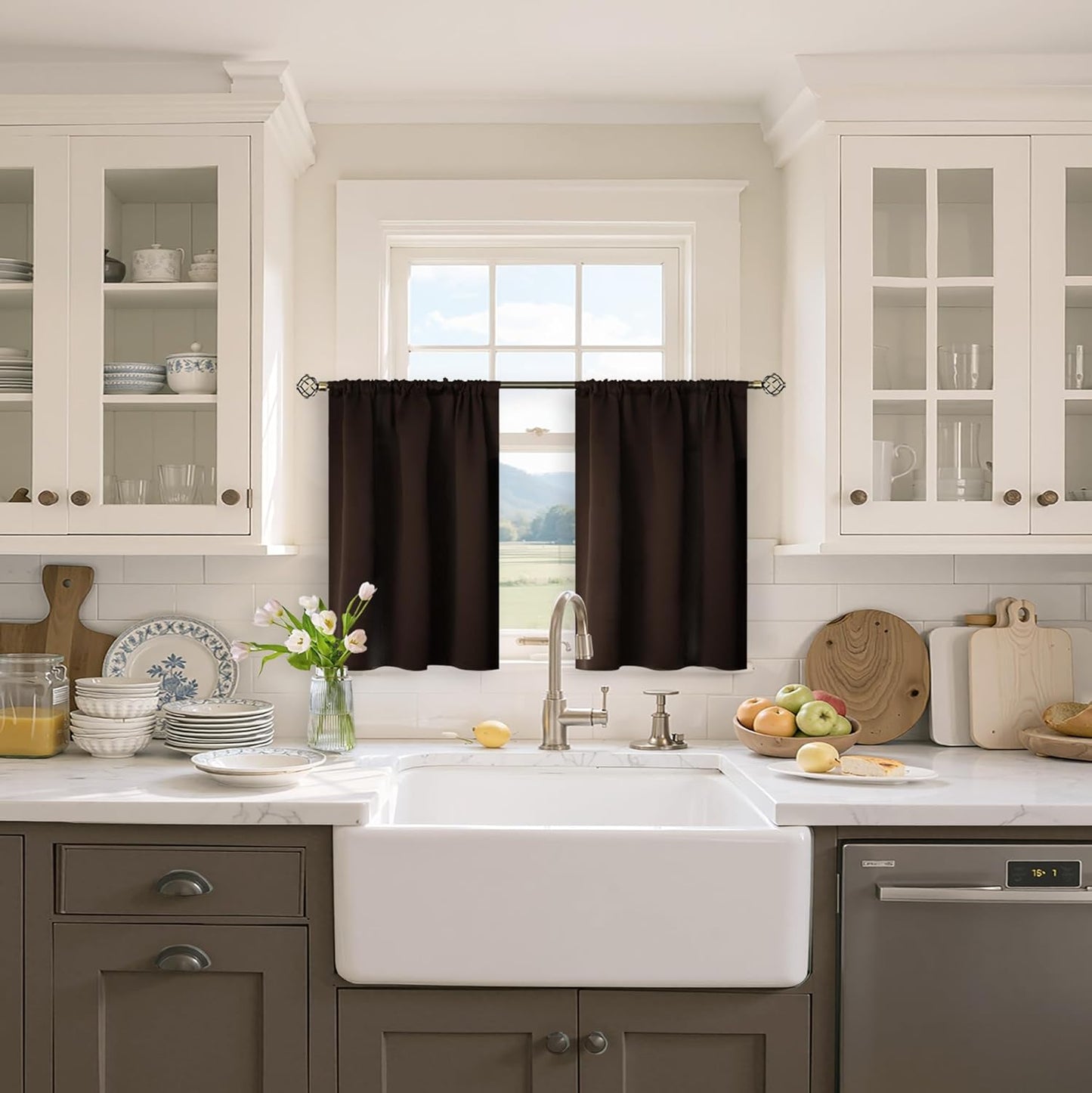 BGment Brown Blackout Curtains for Kitchen Cafe Window - Chocolate Half Window Drapes Thermal Insulated Blackout Blinds for Rv Bathroom Privacy, 34 x 30 Inch, 2 Panels