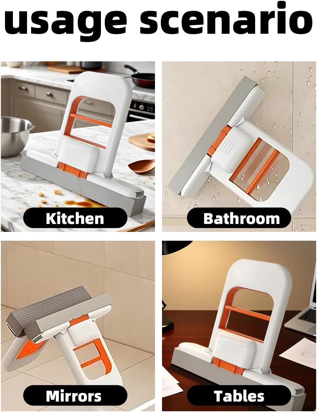 Mini Foldable Desktop Mop, Mini Mop for Small Spaces, Portable Cleaning Sponge Mop for Bathroom, Kitchen, Countertops, Glass, Tile - Wet/Dry Use with One-Hand Squeeze Handle & Replaceable Head (White)