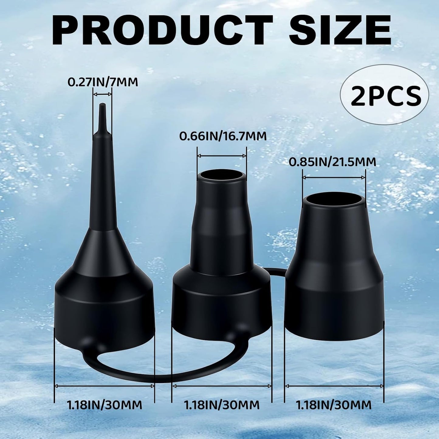 3 Size Air Pump Nozzle Replacement Set - 2 Sets Universal Plastic Inflatable Nozzles, Black Inflatable Pump Nozzles Head, Air Pump Inflator Adaptor Accessory for Inflatable Bed Mattress, Pool Floats