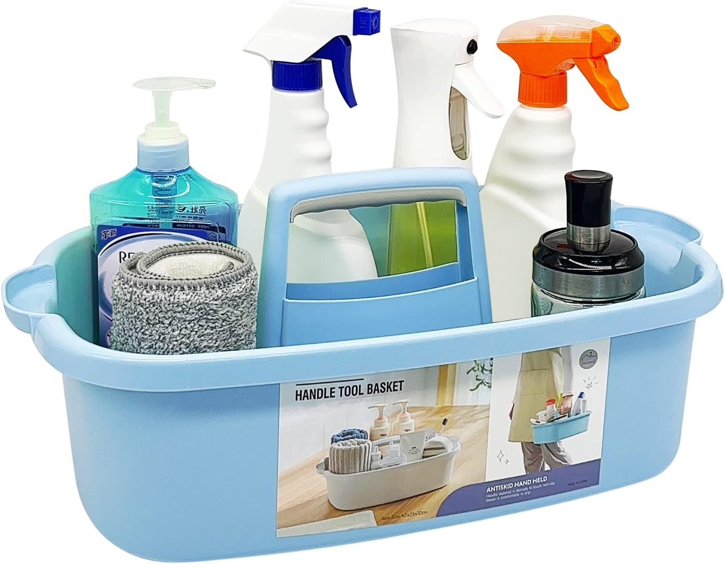 Multi-Purpose Plastic Cleaning Caddy with Handle, Shower Caddy Organizer/Storage Basket/Totes Portable for Bathroom Supplies, Cleaning Products, Under Sink Tool, Housekeepers (Blue)