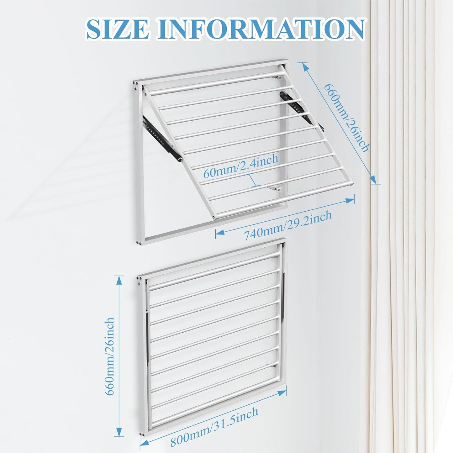 2 Pcs Wall Mount Clothes Drying Rack 26 X 31.5 Laundry Room Organizer Laundry Drying Rack Foldable Stainless Steel Drying Rack Clothing Space Saver Laundry Rack for Hanging Clothes Sock Towel