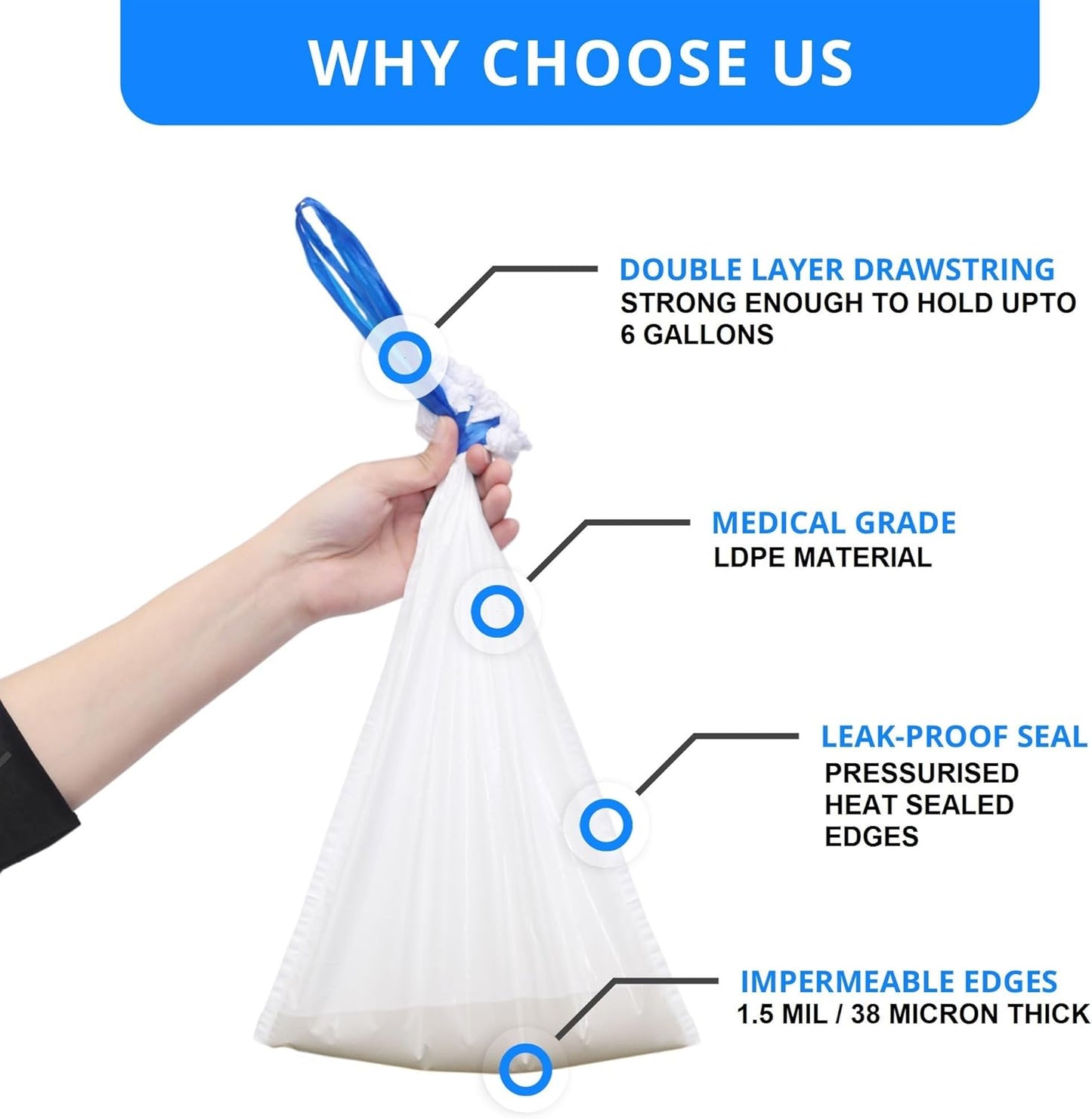 Disposable Potty liners - 250, Bed side commode Liners, Portable Toilet Bag, Potty Bags for Portable Toilet, Potty Chair Liners, Toilet Liners, Commode Bags - Leak Proof & Odorless