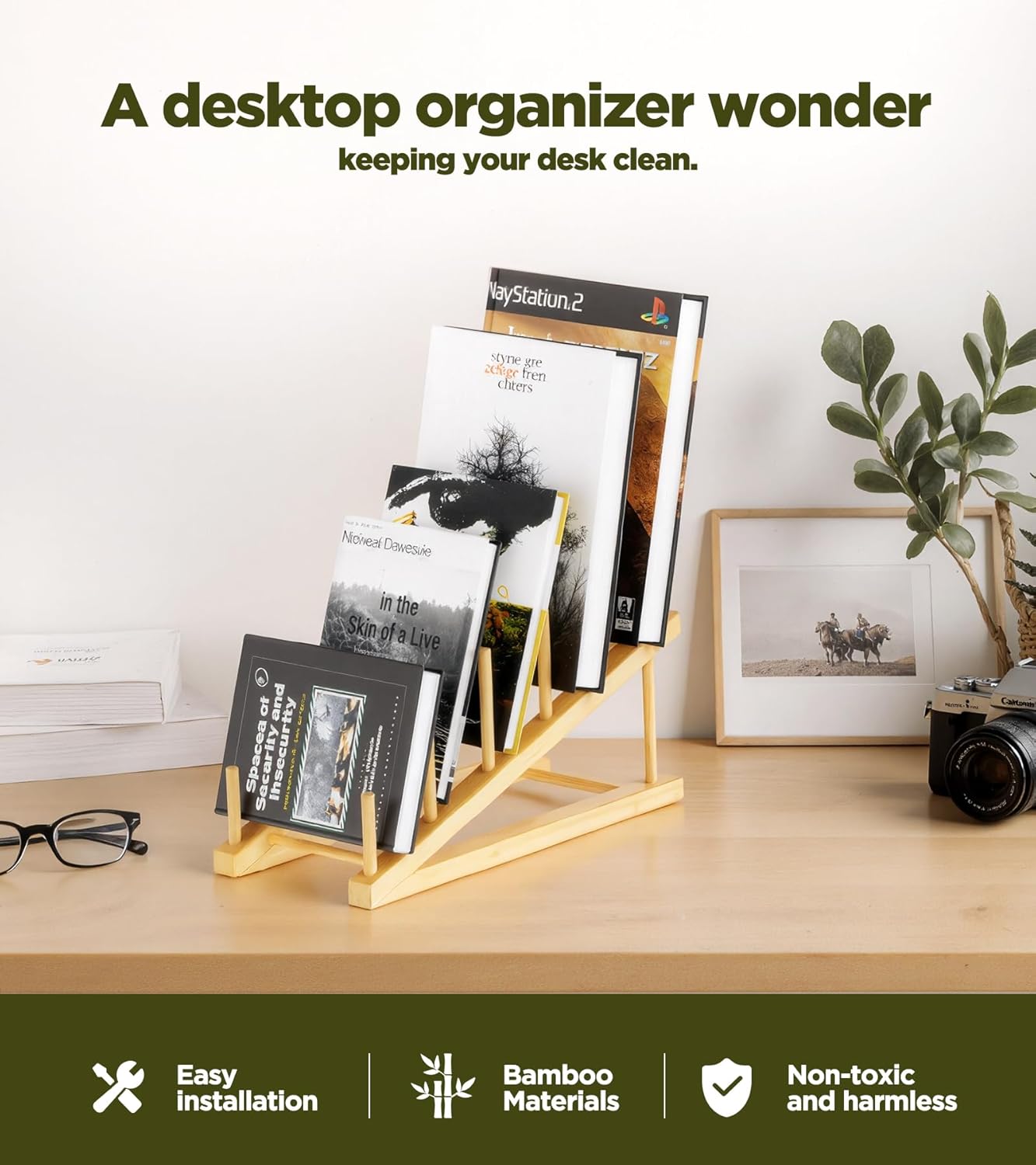 Bamboo Dish Drying Rack, 5 Slots Kitchen Organizer Craft Show Display Stand for Holds Plates, Bowls Cups, Cutting Boards, Pot Lids, Canvas, Books, Records, Artwork and Magazine