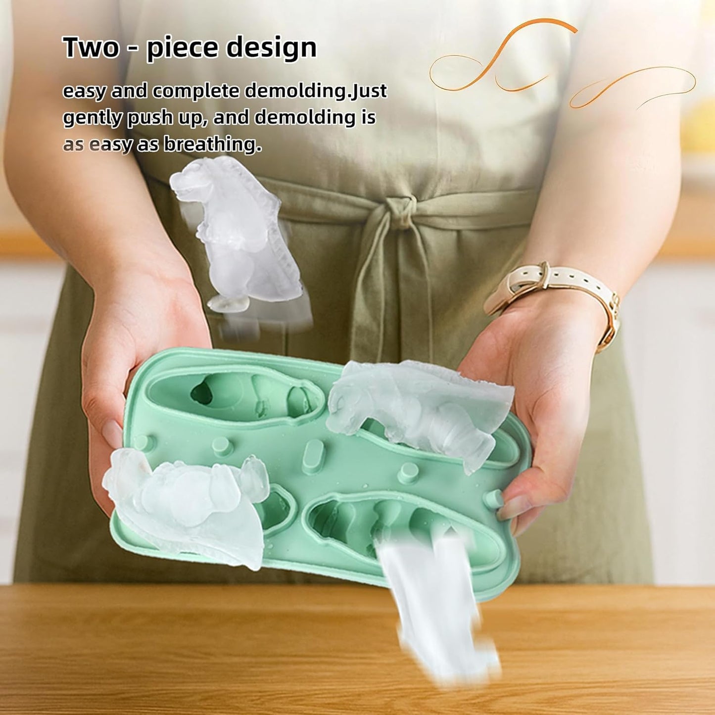 7.48inch Newly Upgraded 4-grid 3D Dinosaur Ice Tray and Covered Silicone Ice Tray, Suitable for Bars, Outdoor and Home Use (1, green)