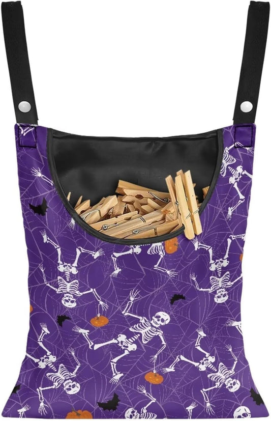 Gothic Skull Summer Clothes Pin Bag Clothespin Bags Holder Clothespin Holder 14.5 x 12 Inch Clothespin Bag for Clothesline Outdoor Outside Laundry Room Reusable Clothespin Holder