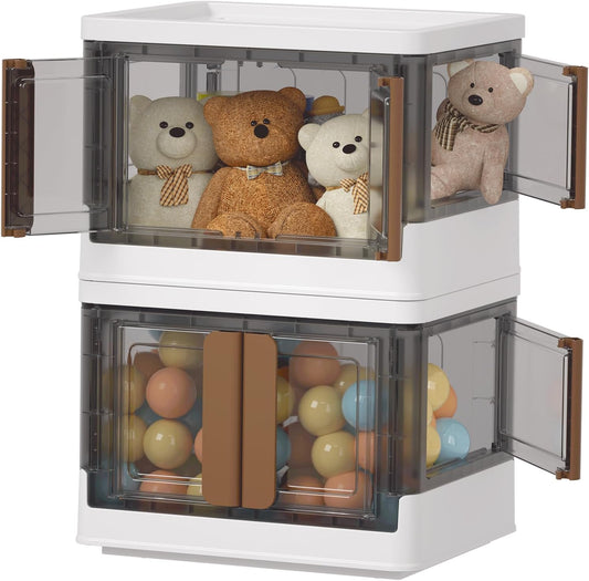 HAIXIN 4 Doors Opening Shelf Organizer, Foldable Closet Organizers and Storage, 6.86 Gal Cube Storage Bin with Wheels, Stackable Storage Box for Blanket Storage and Snack Organizers, 2 Pack