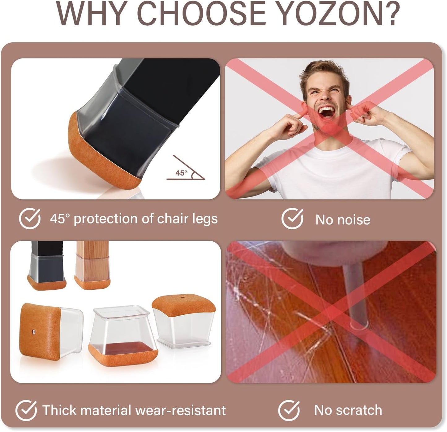 Chair Leg Floor Protectors Square Chair Leg Protectors for Hardwood Floors Silicone Caps Felt Strengthen Bottom Protection Anti-Scratch Reduce Noise 32 Pack Clear Square Fit:1-1/8" to 1-9/16"(27-40mm)