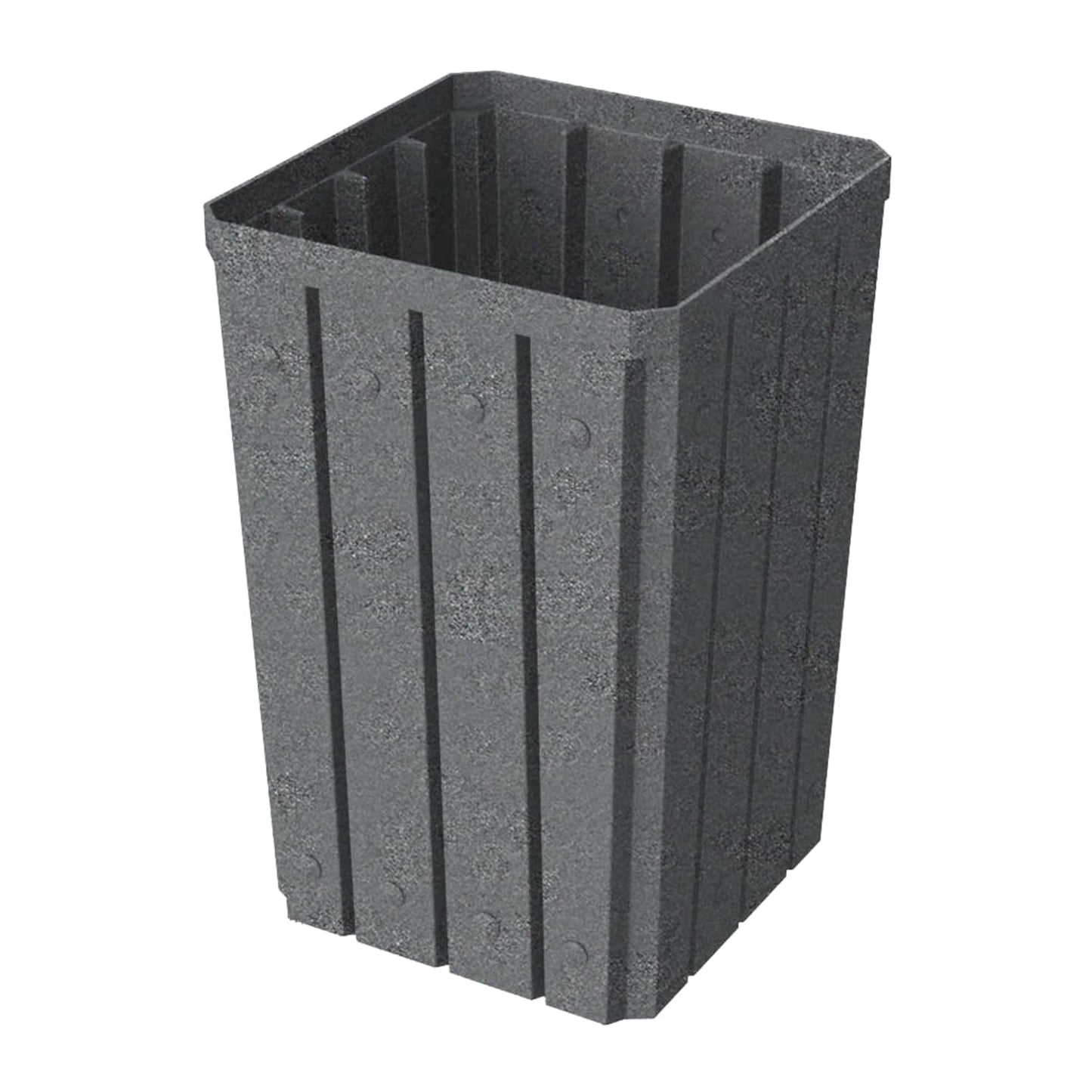 32 Gallon Square Slatted 100% Recycled Plastic Heavy-Duty Commercial Outdoor or Indoor Trash Can with Push Top Lid | Great for Schools and Businesses - Dark Granite