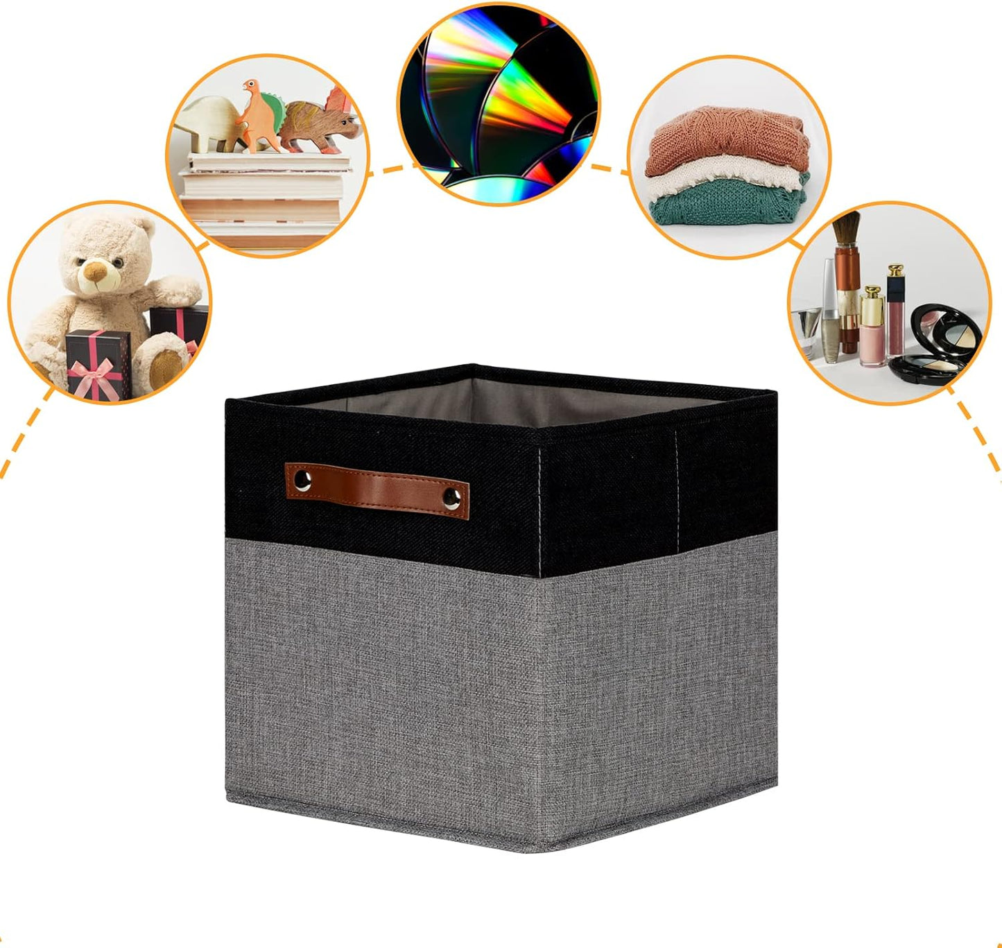 DULLEMELO 11x11 Storage Cubes, Collapsible Sturdy Cube Storage Bins With Handles for Organizing,Fabric Storage Cubes Baskets for Shelves Nursery Closet Home Organization and Storage (Black&Grey)