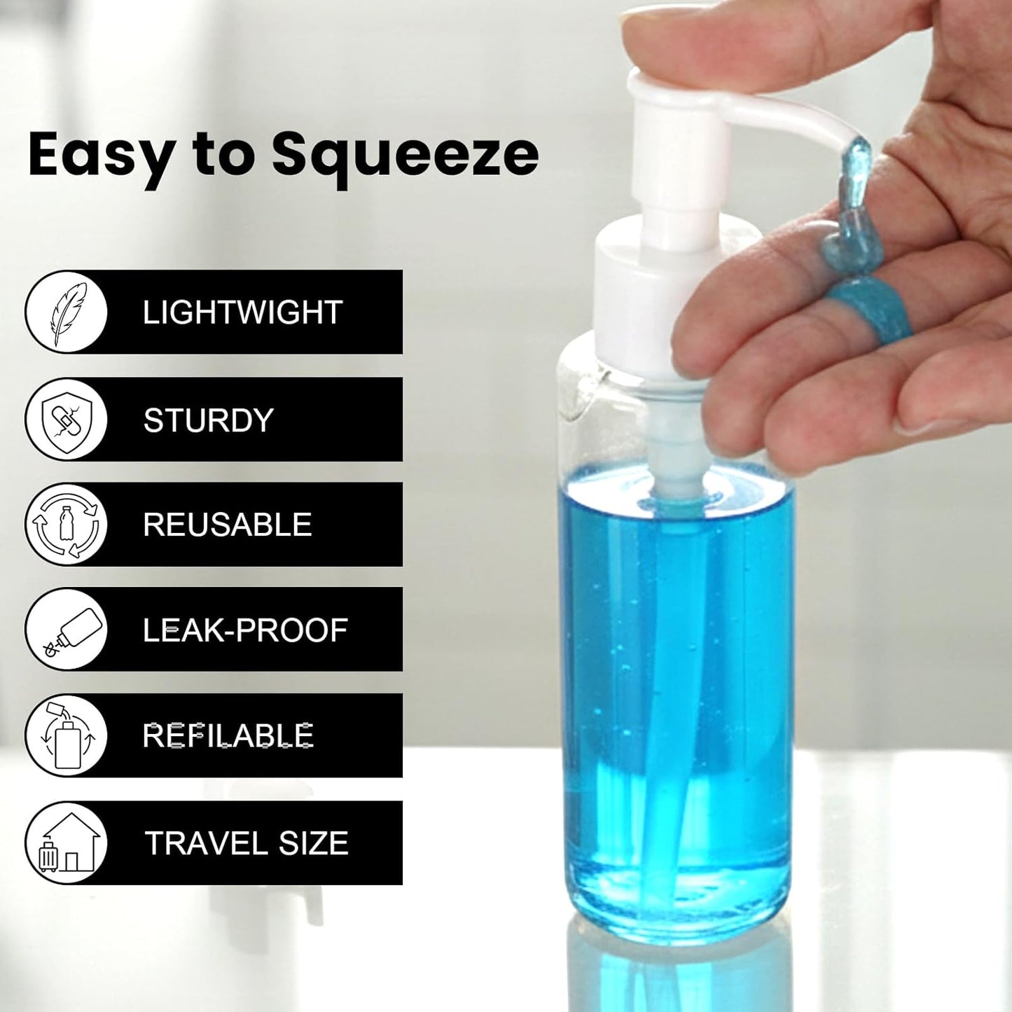 7 Pack 3.4 Oz/100ml Travel Pump Bottle TSA Approved Empty Plastic Pump Bottles Dispenser Portable Refillable Container Clear Lotion Dispenser Bottle for Shampoo Shower Gel