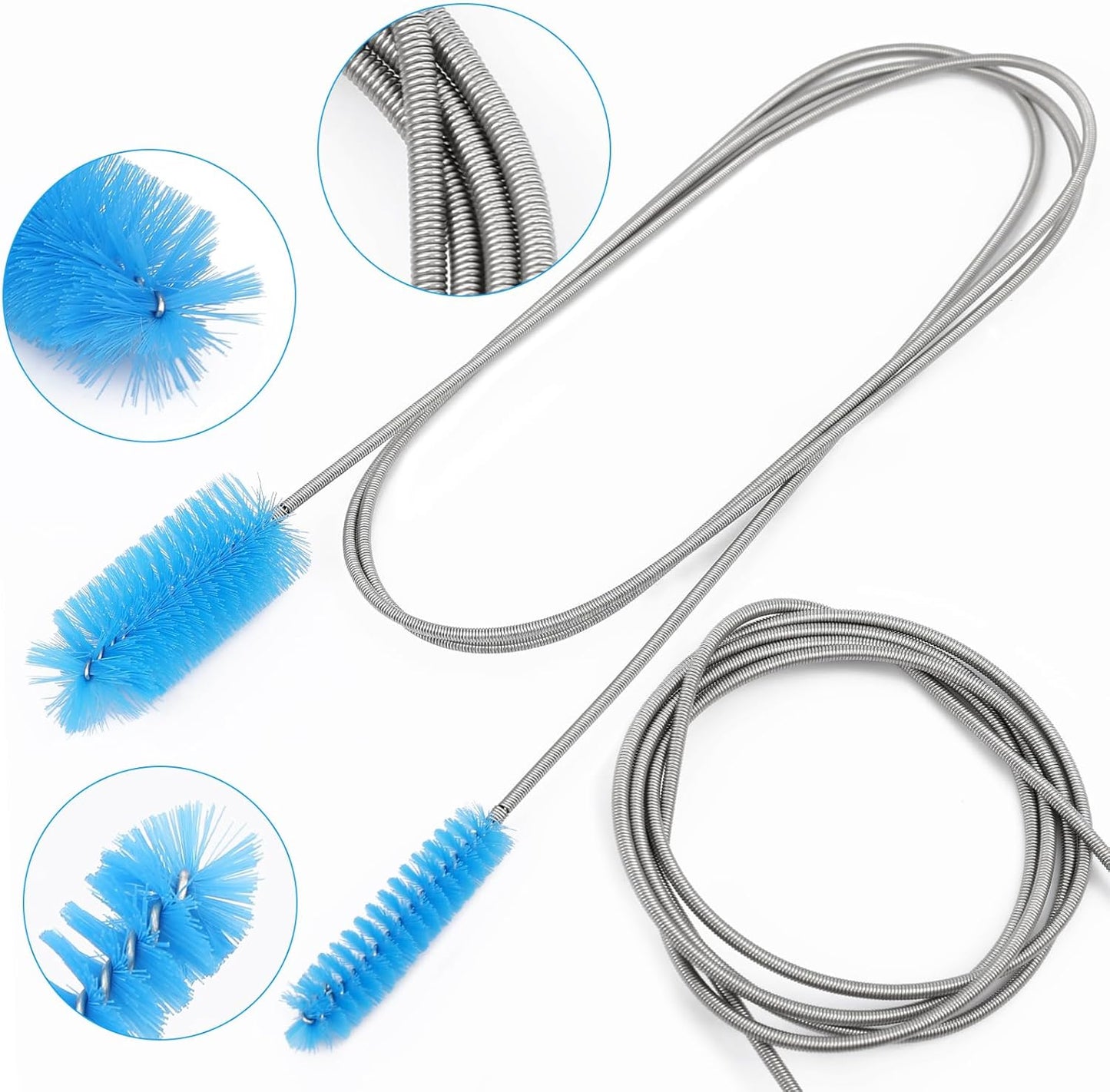2 Pcs Tube Cleaning Brushes Flexible Long Drain Brush, 67 inch Stainless Steel Double Elastic Cleaner Hose Tube Brush and 4 Pcs 9 inch Straw Cleaning Brush for Bathroom Sink,Shower Brushes.