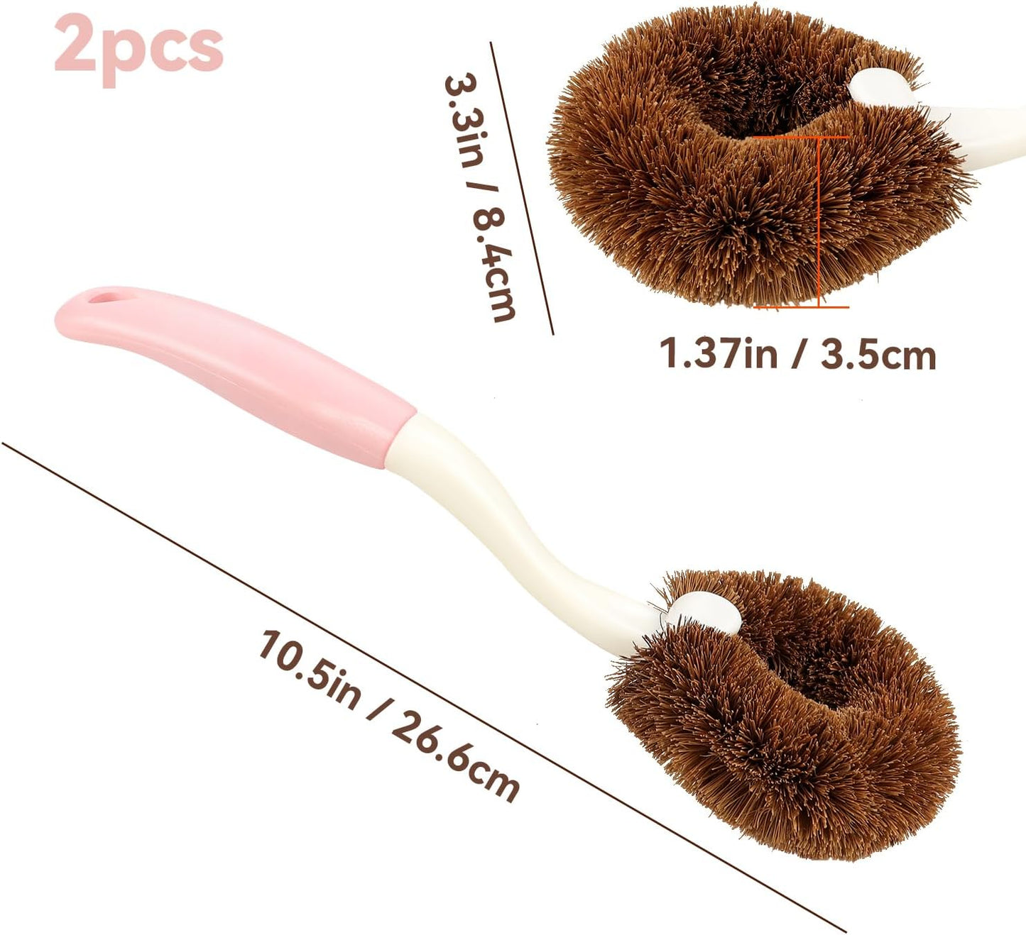 2 Pack Kitchen Scrub Brushes for Cleaning Dish Brush with Handle for Pans, Pots, Kitchen Sink Cleaning Scrub Brushes (Coconut Fiber)