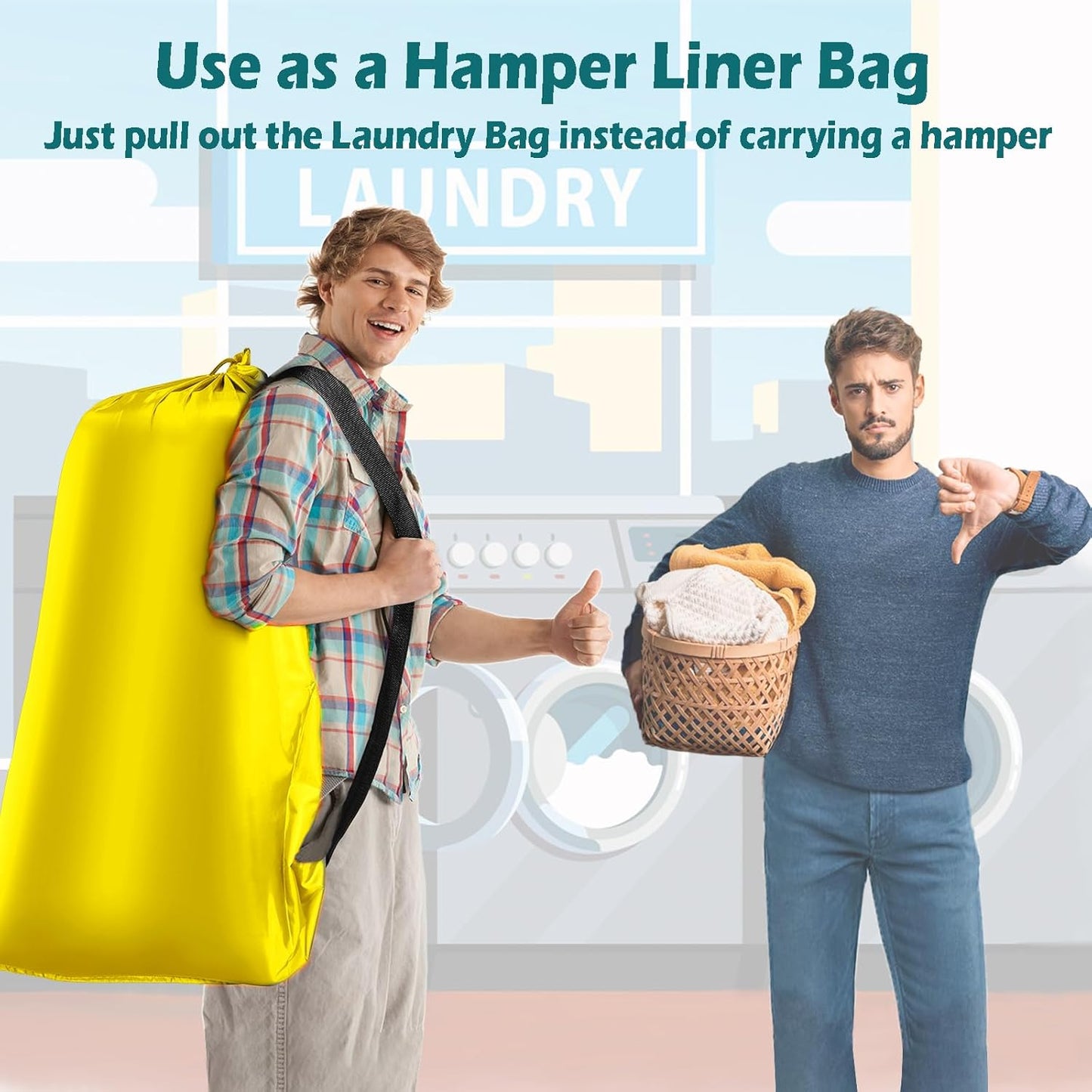 Heavy Duty Laundry Bag 2 Pack XL Nylon Laundry Bags with Straps, Washable Large Dirty Clothes Organizer with Drawstring Closure, Travel Washing Bag Fit a Laundry Hamper or Basket