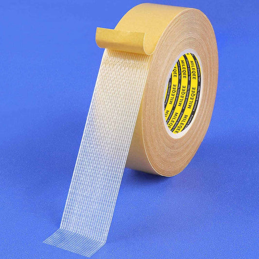 Double Sided Tape Heavy Duty,1in x 33FT(10m), Universal High Tack, Strong Wall Adhesive with Fiberglass Mesh, Super Sticky Resistente Clear Tape, Easy Use Transparent Tape School Supplies