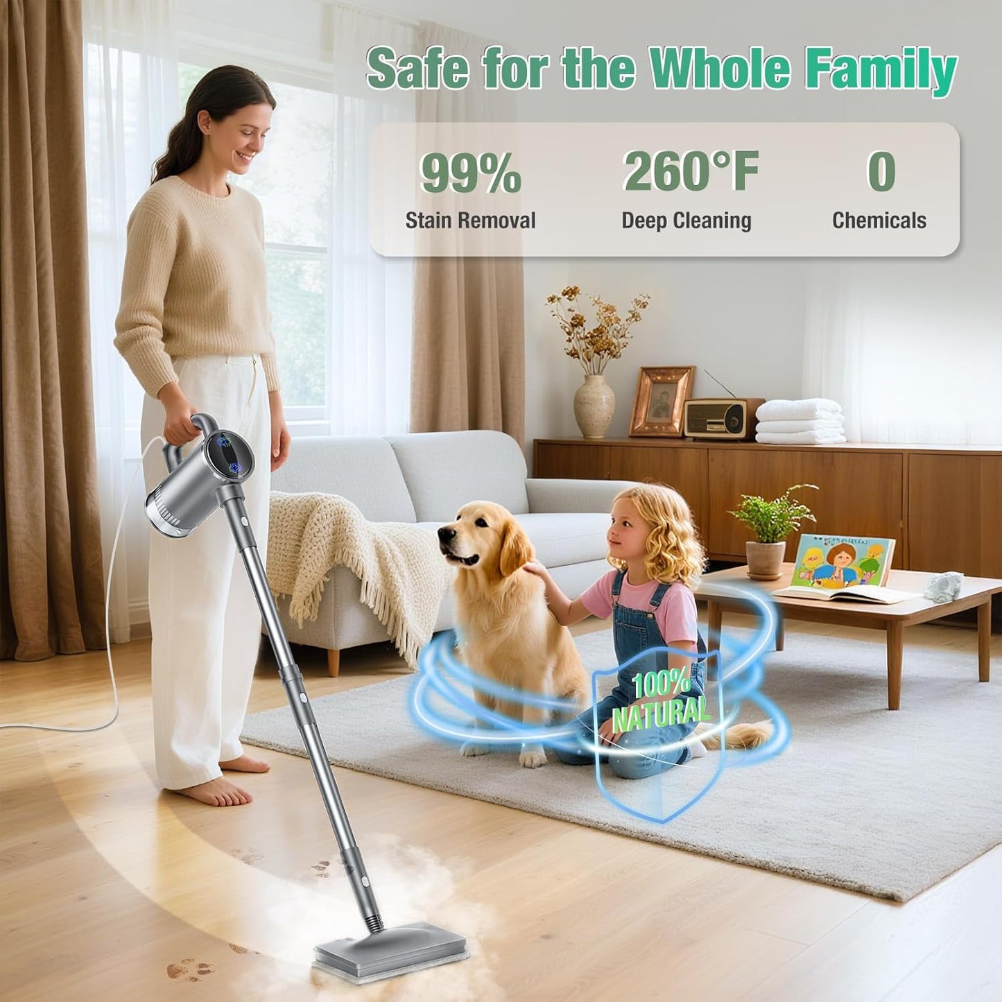 11-in-1 Steam Mop - Detachable Handheld Steam Cleaner with 500mL Tank, 260℉ Floor Steamer for Hardwood, Tile, Grout, Windows, Bath & Kitchen - 3-Level Steam Control, Multi-Purpose Floor Steam Cleaner