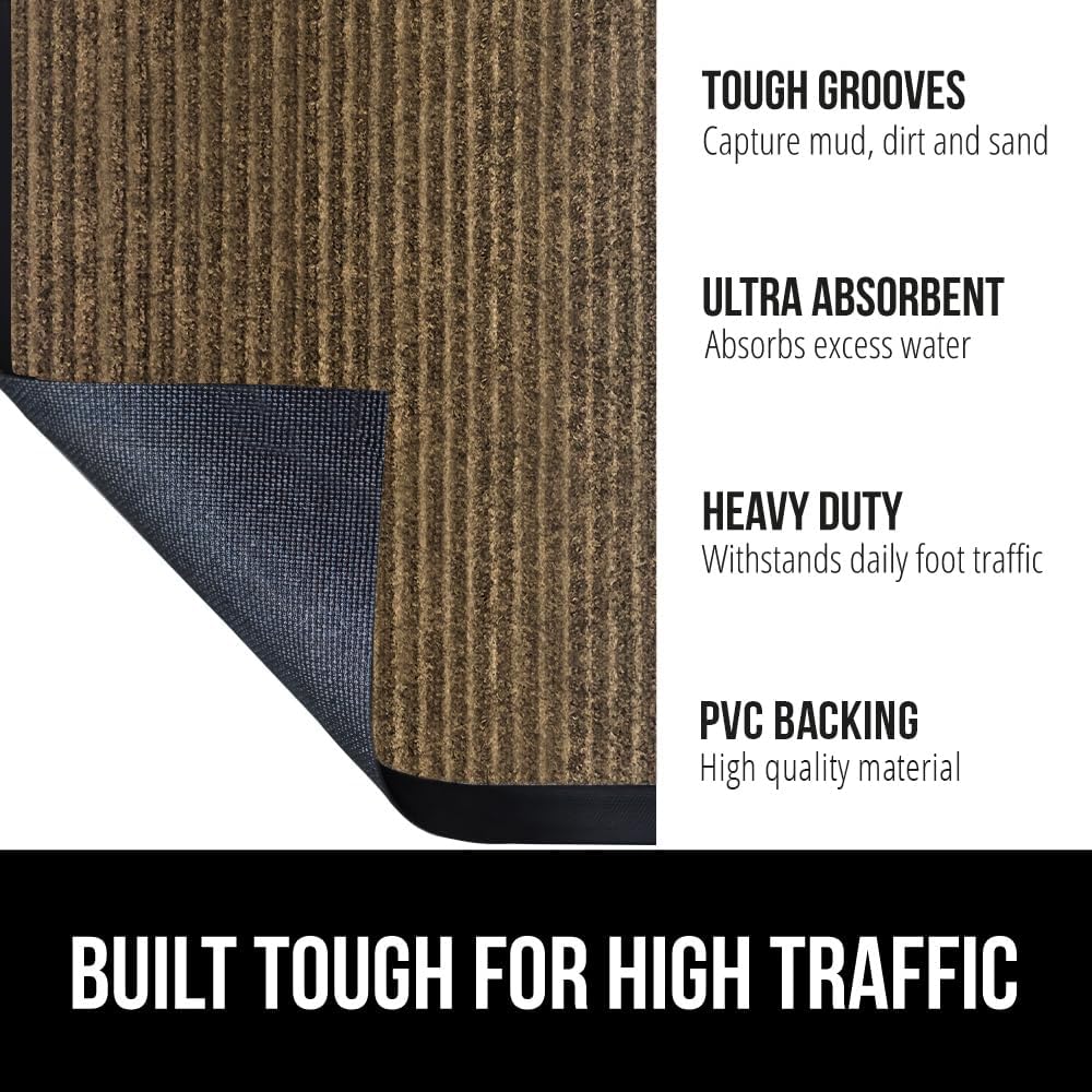 GORILLA GRIP Traffic Guard Door Mat, Heavy Duty Welcome Mats, Commercial Office Space Doormat, Waterproof, Fade Resistant, Strong Rubber Backing, Low Profile, Shoe and Boot Scraper, 29x17, Brown