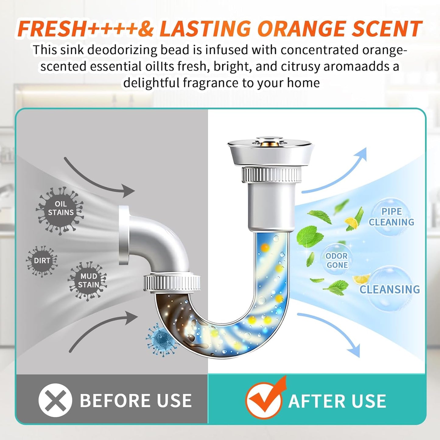 50 Count Garbage Disposal Cleaner and Deodorizer – Sink Odor Eliminator, New Powerful XL Sink Drain Freshener Pods | Dissolves Grease, Eliminates Odors, Orange Zest Scent (Orange)