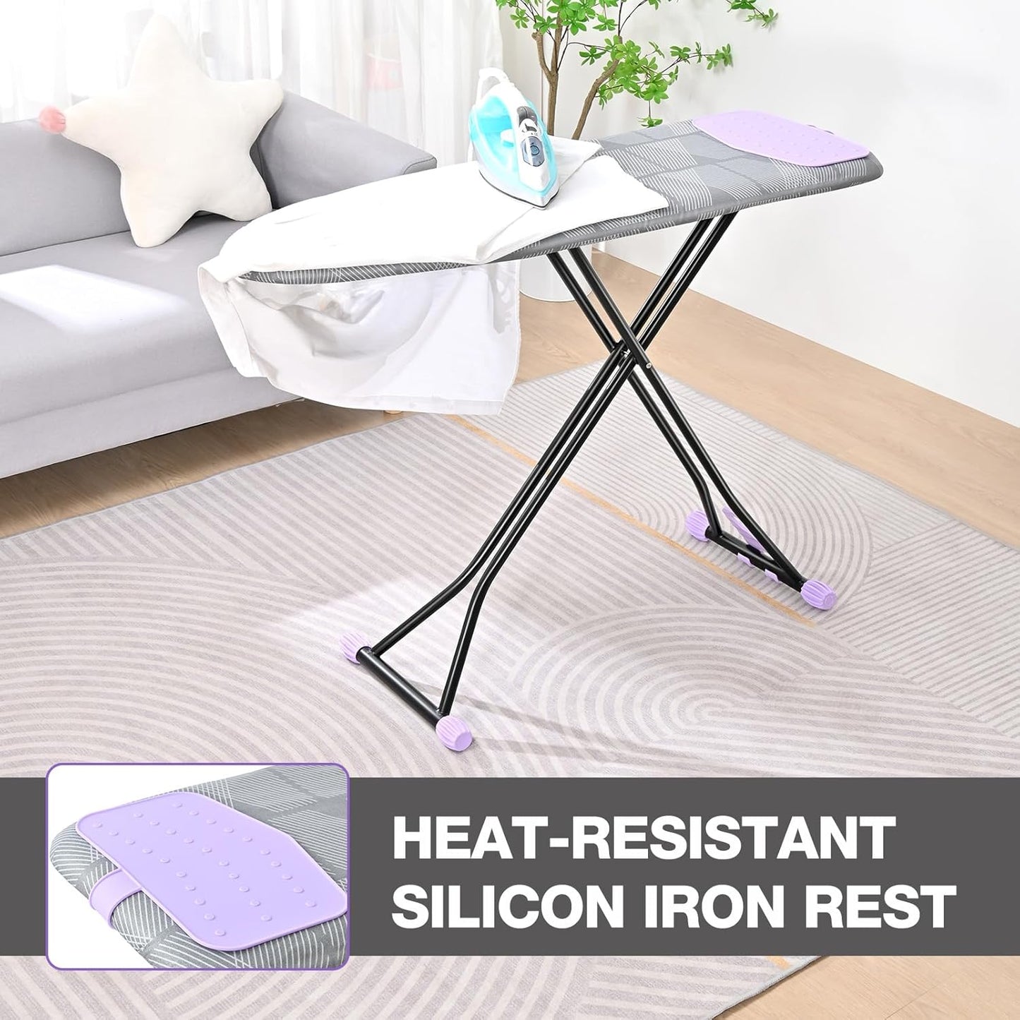 APEXCHASER Ironing Board with Iron Rest, Compact and Space Saver Iron Board, Extra Thick Cover, Height Adjustable, Wall Mount & Closet Hanger 13x43 Grey