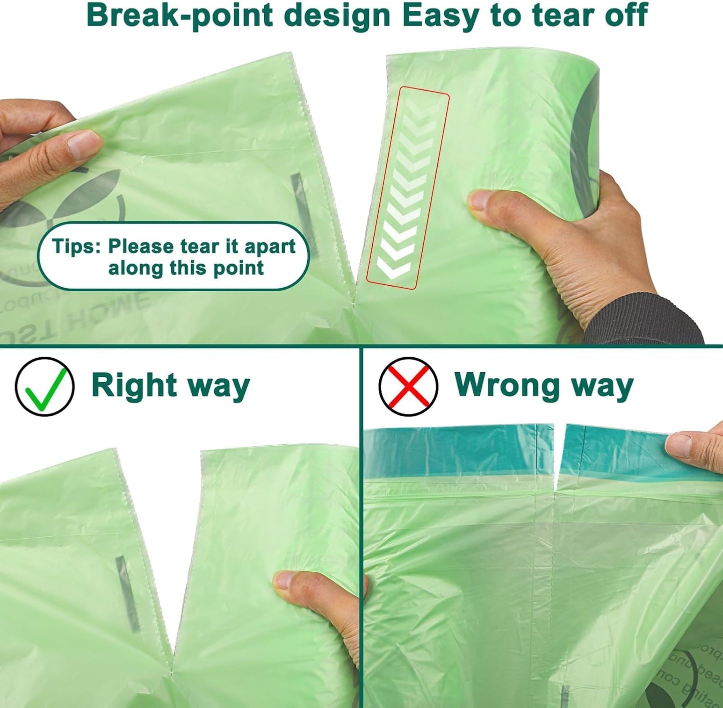 13 Gallon,50 Count, Compostable Trash Bags with Drawstring,Tear Resistant Kitchen Food Scrap Waste Bag, ASTM D6400, US BPI and Europe OK Compost Home Certified