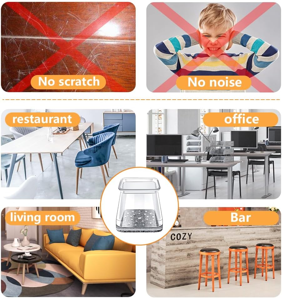 32 Pcs Square Chair Leg Protectors for Hardwood Floors,Felt Furniture Floor Protectors with Silicone Caps, Large Size (Fits Chair Legs with Side Length: 1-1/16'' to 1-5/8''")