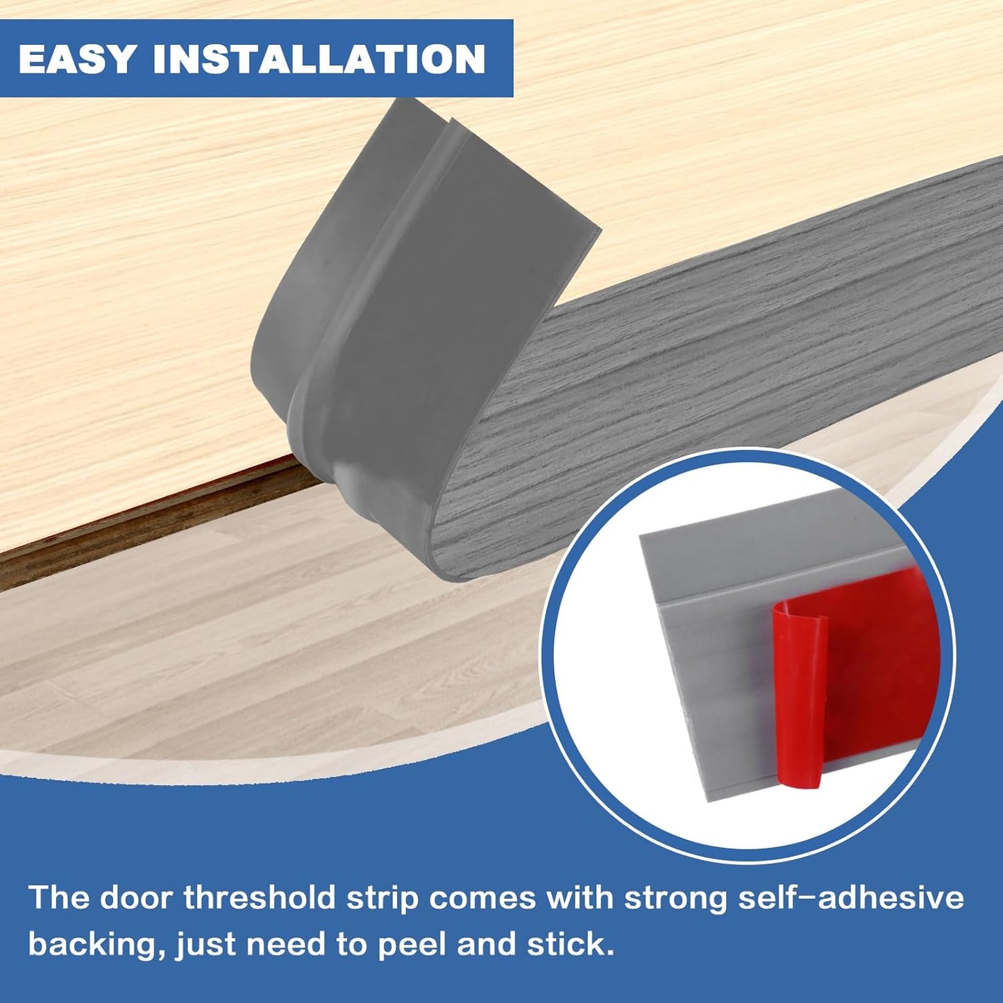 Vinyl Door Threshold Flooring Transition Strip Self Adhesive Carpet Edging Strip for Laminate Doorway Edge Threshold from 1/5" to 2/5" (Light Gray Wood Grain, 10 Ft)