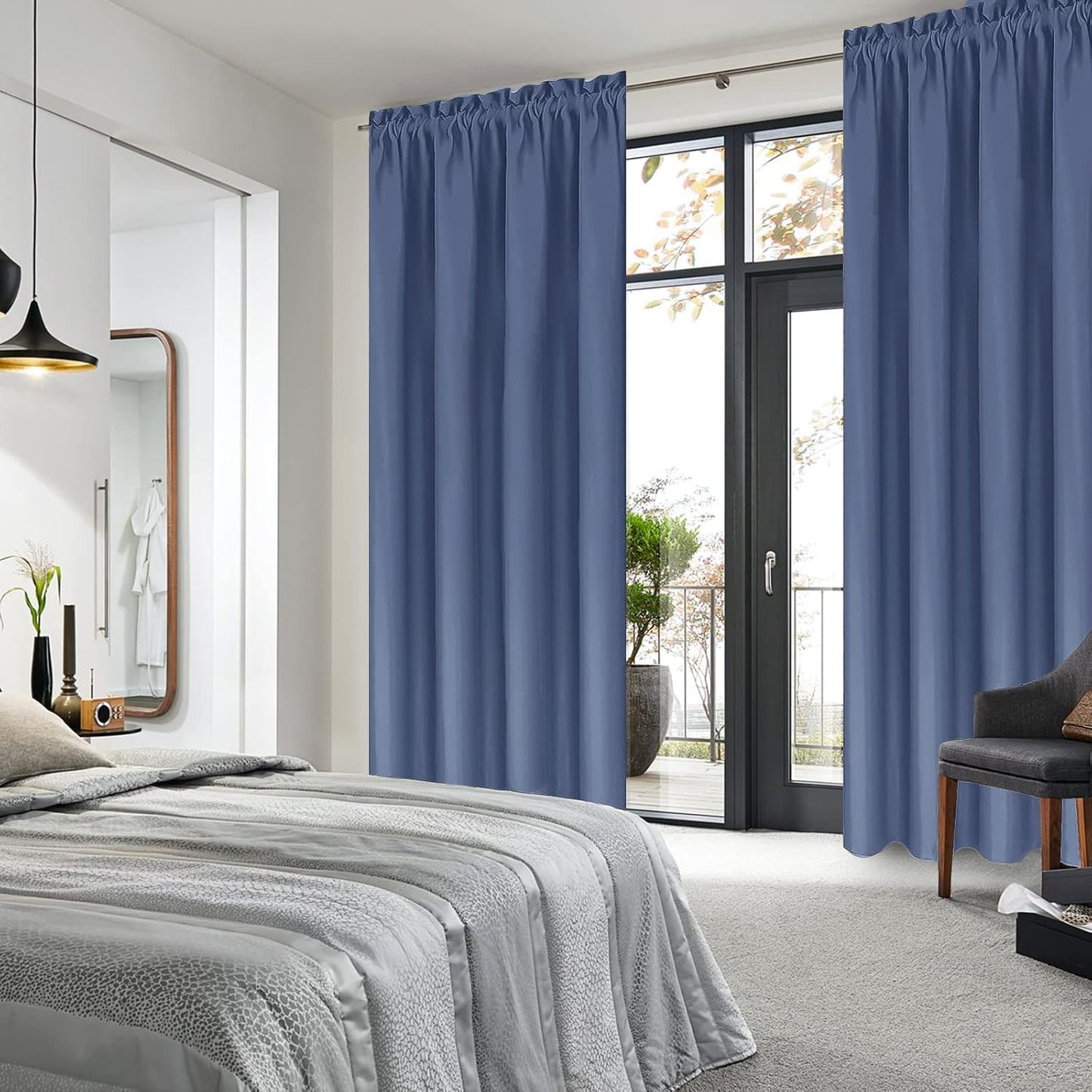 DWCN Blackout Curtains – Thermal Insulated, Energy Saving & Noise Reducing Bedroom and Living Room Curtains, Dusty Blue, W 42x L 72 Inch, Set of 2 Rod Pocket Curtain Panels