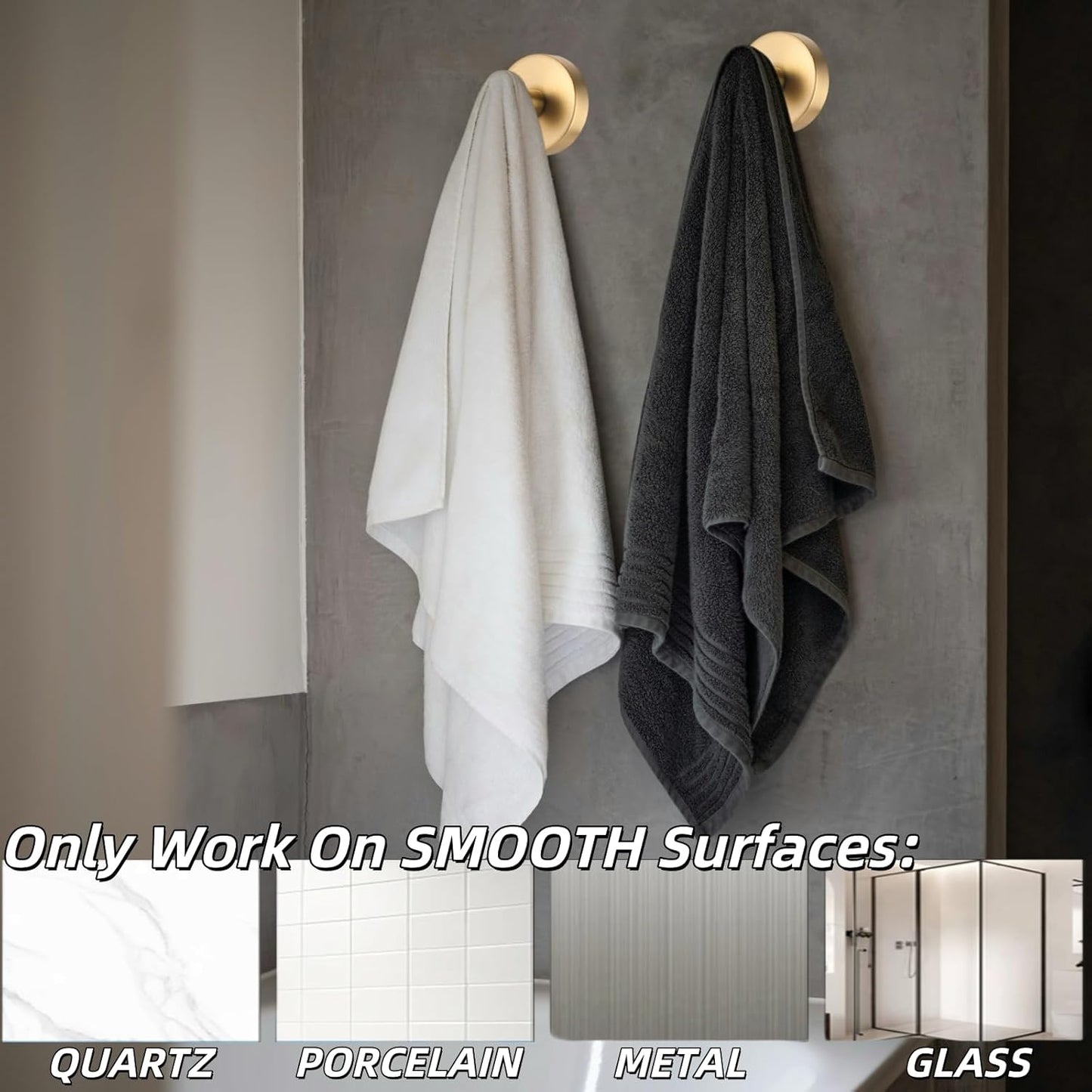 2025 Upgraded Stainless Steel Heavy Duty Suction Cup Hooks for Shower Bathroom Accessories Removable Hook for Glass Window Door Wall Hooks for Hanging Towels Robes Wreaths (Pack of 2, Gold)