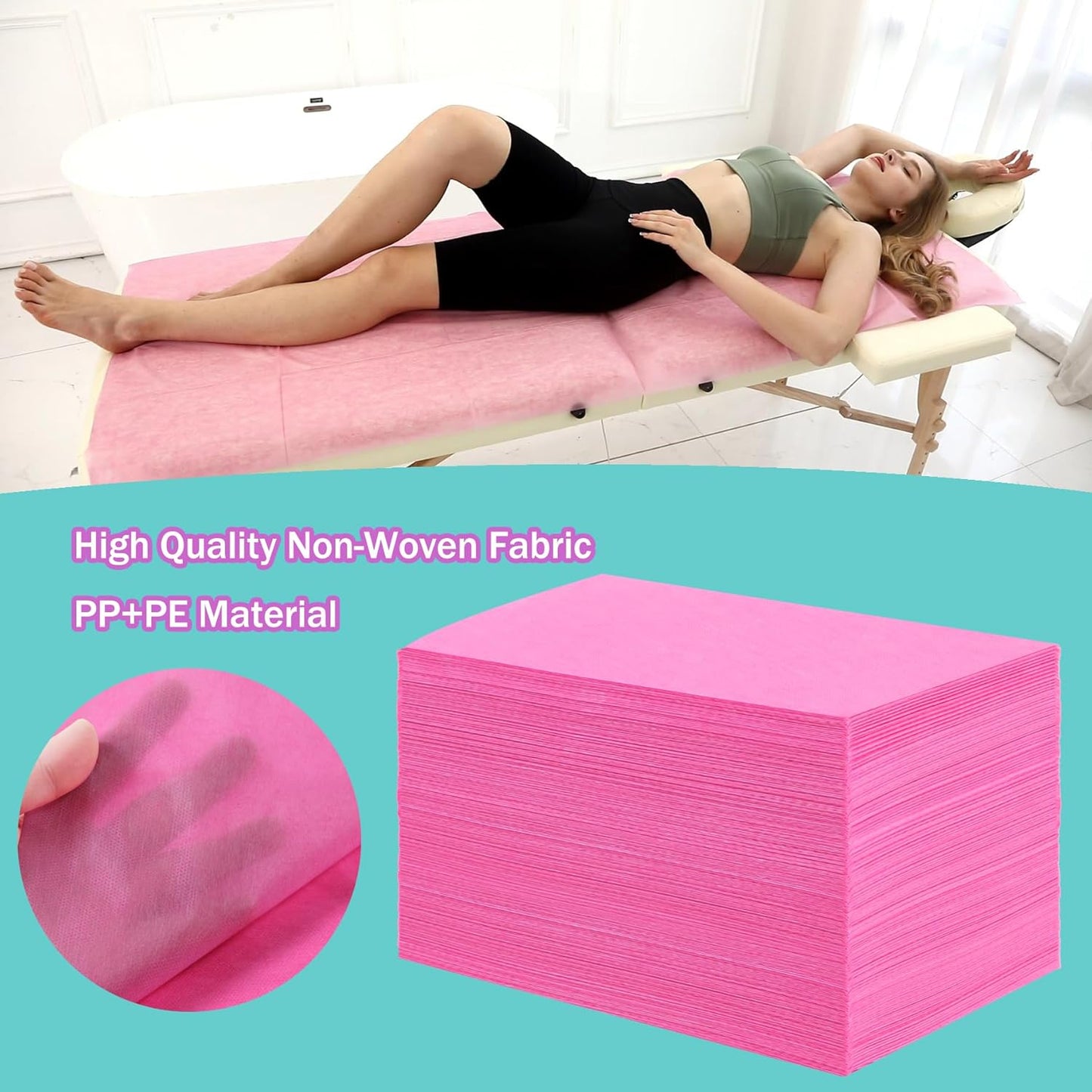 Disposable Bed Sheets for Massage Table 100 Pcs 31" x 71" Waterproof Massage Table Sheets Soft Non Woven Fabric SPA Massage Table Bed Cover Breathable for Beauty Tattoos Waxing Travel (Pink)